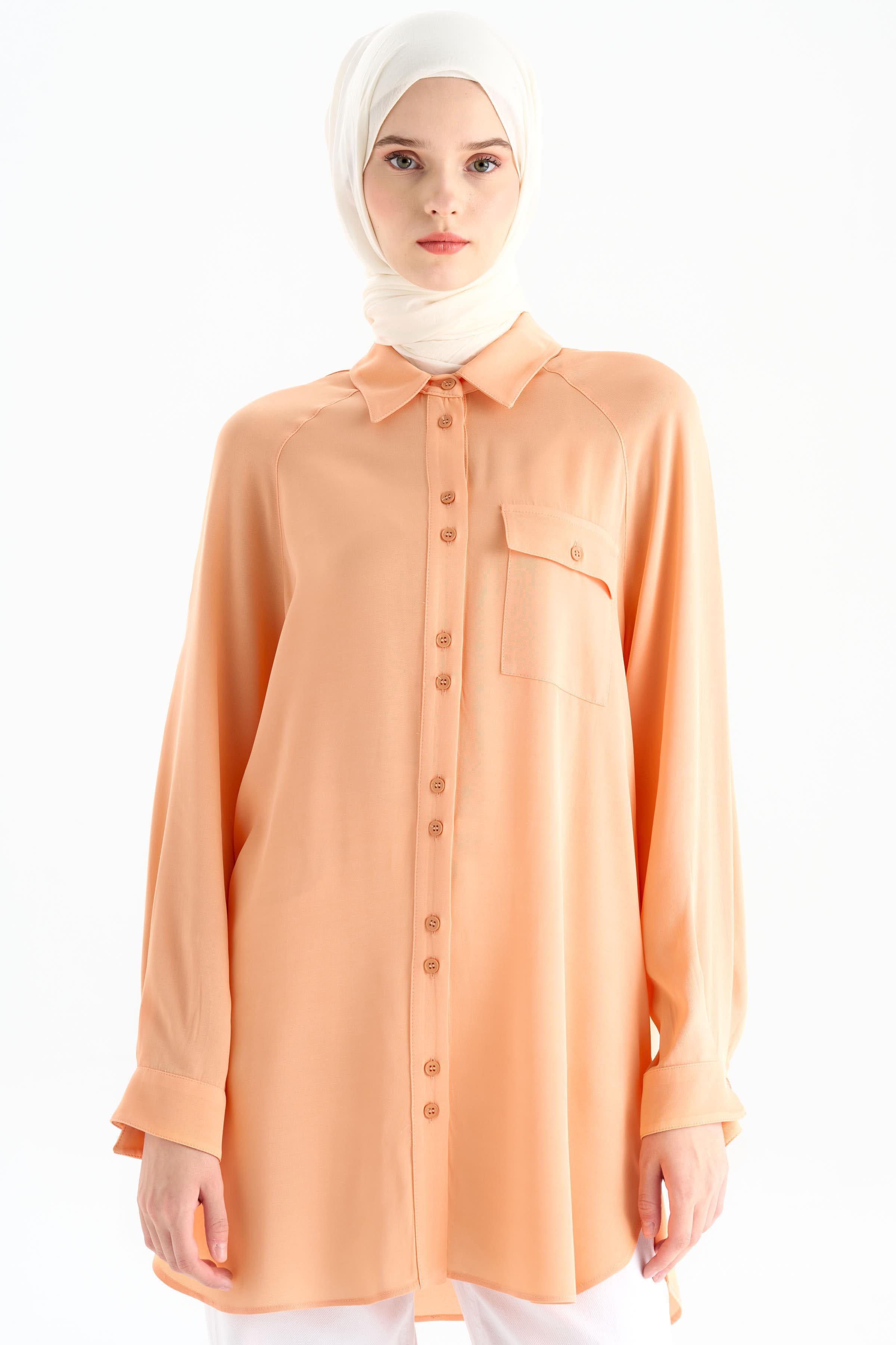 Çift Düğme Detaylı Gömlek - Somon TUGBA