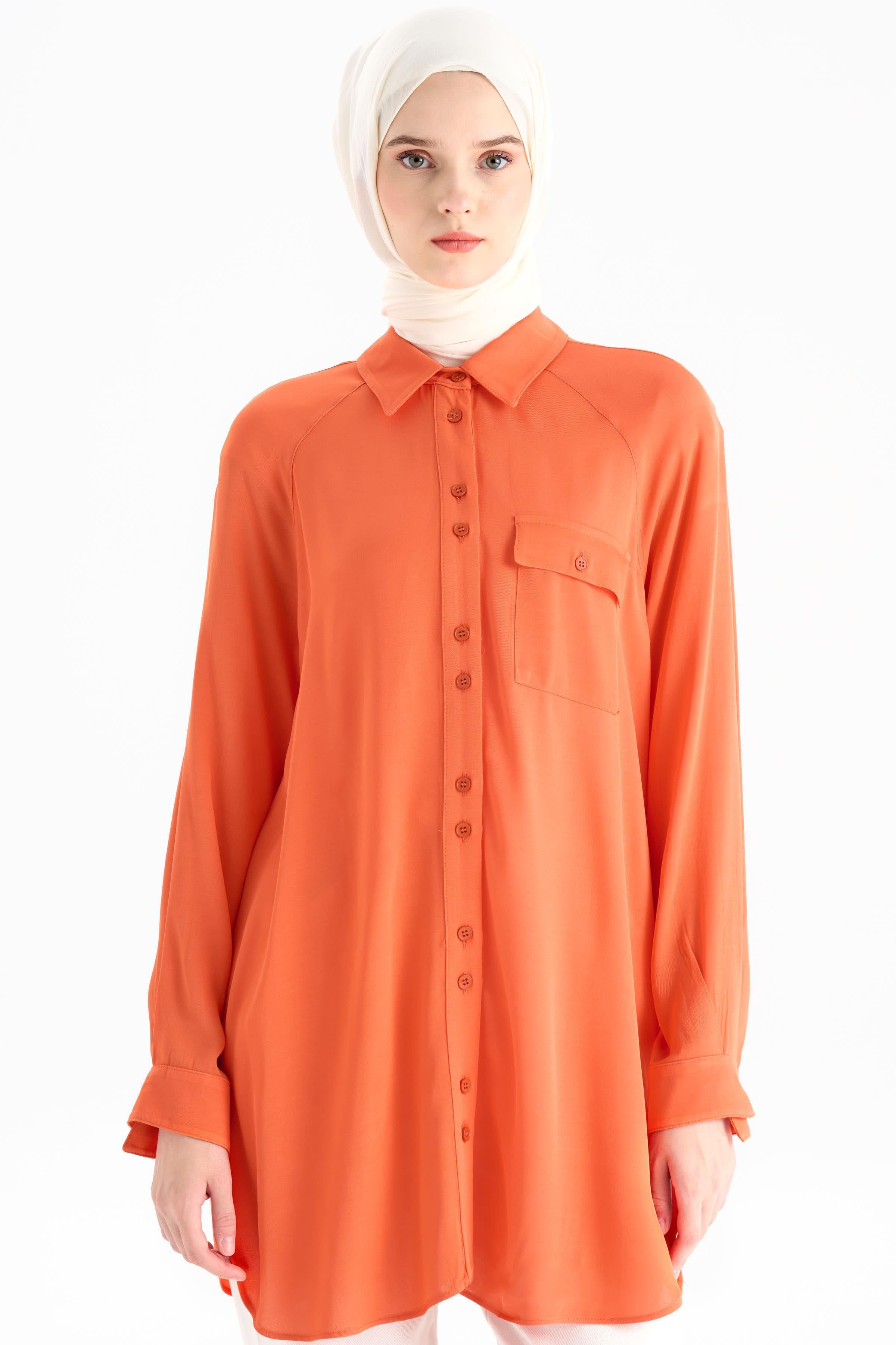 Çift Düğme Detaylı Gömlek - Turuncu TUGBA