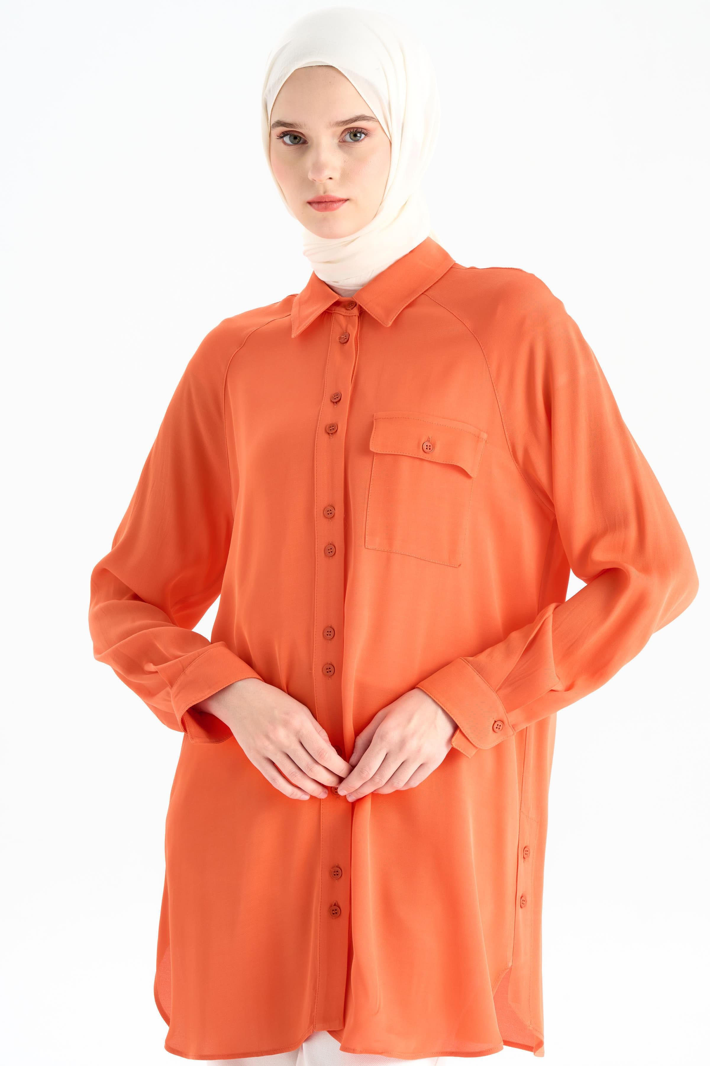 Çift Düğme Detaylı Gömlek - Turuncu TUGBA
