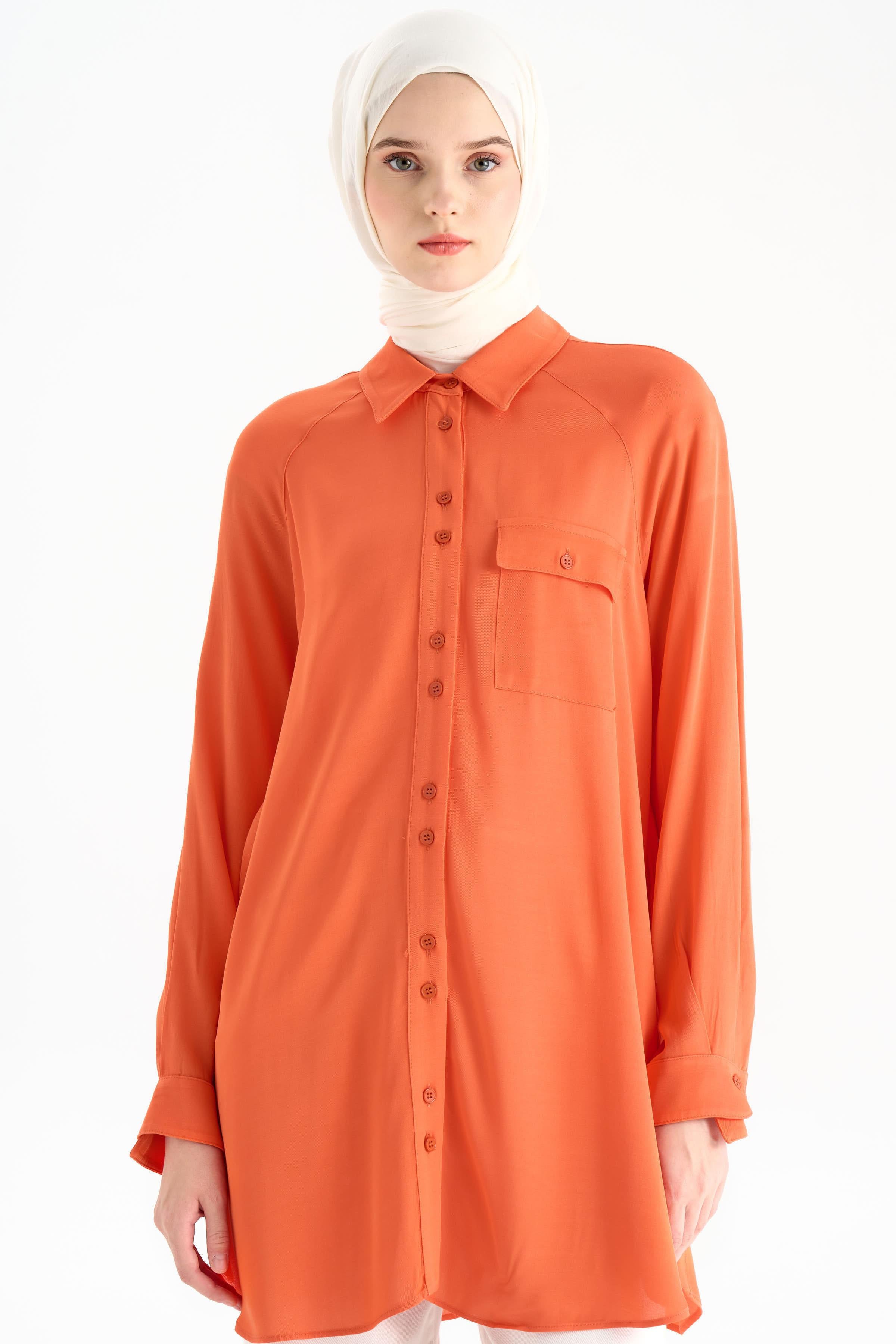 Çift Düğme Detaylı Gömlek - Turuncu TUGBA