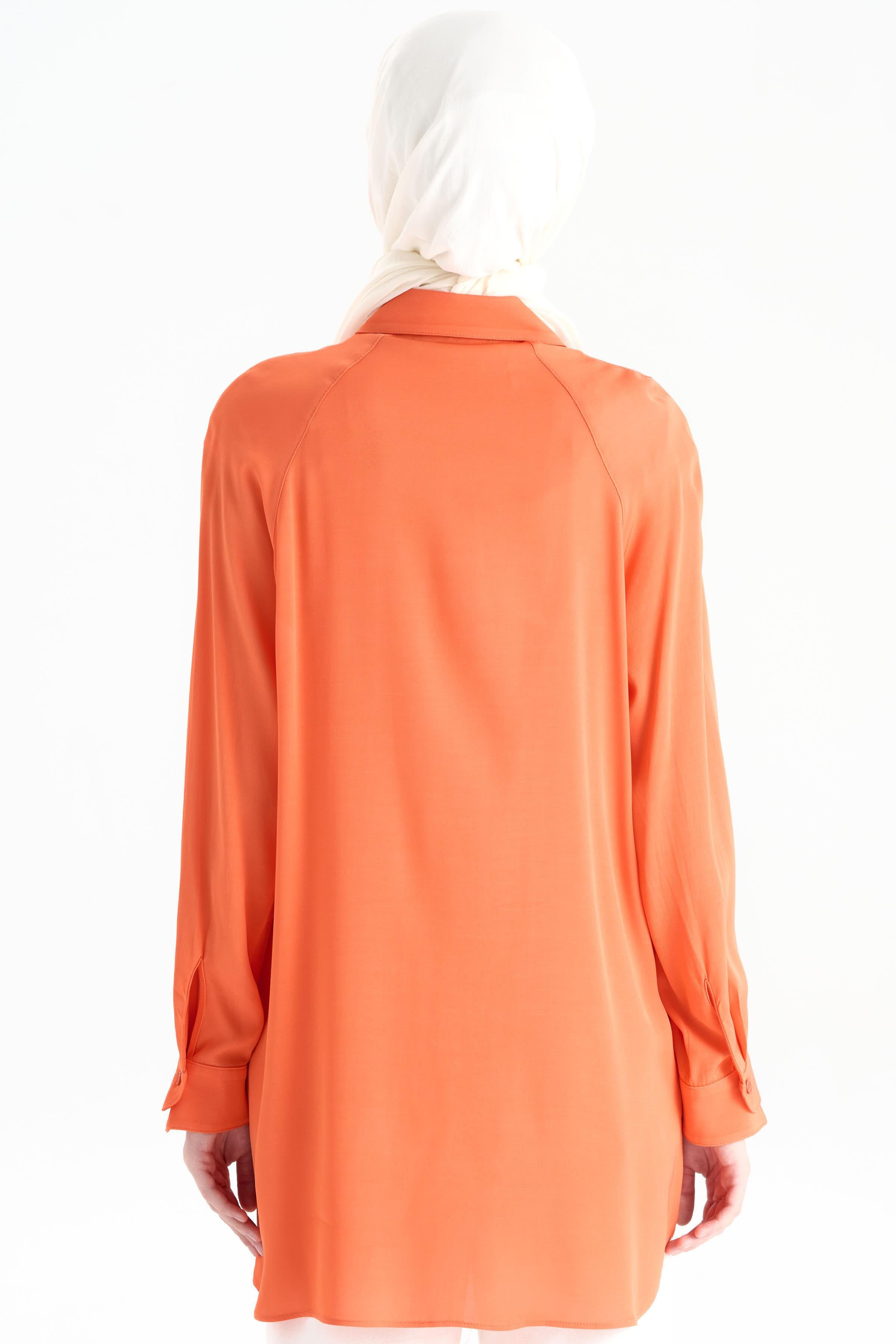 Çift Düğme Detaylı Gömlek - Turuncu TUGBA