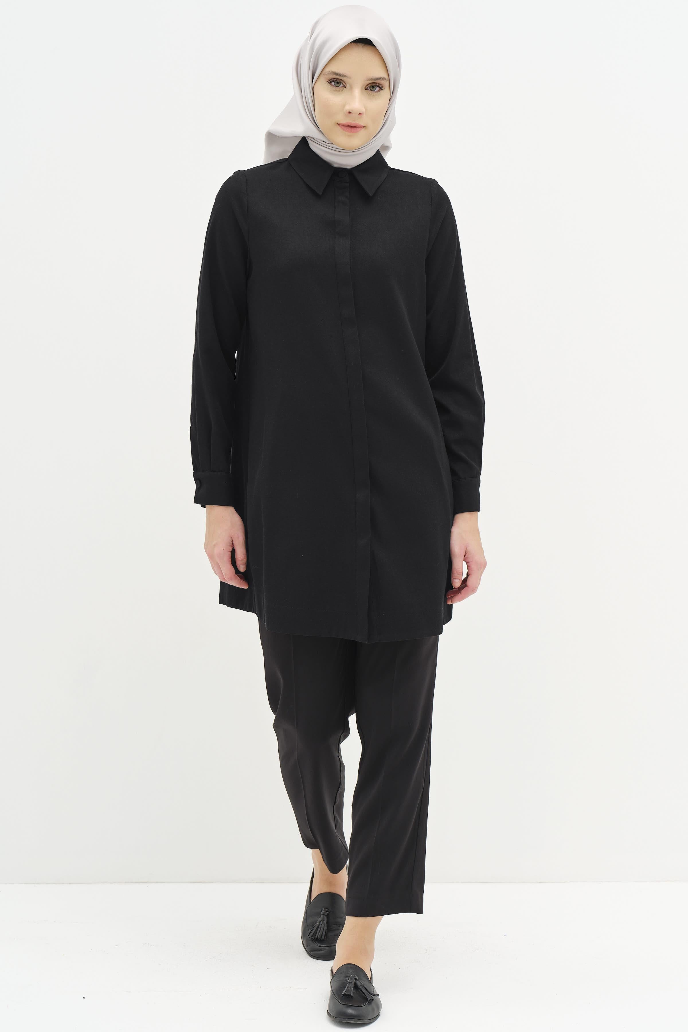 Çift Fleto Cepli Pantolon - Siyah TUGBA