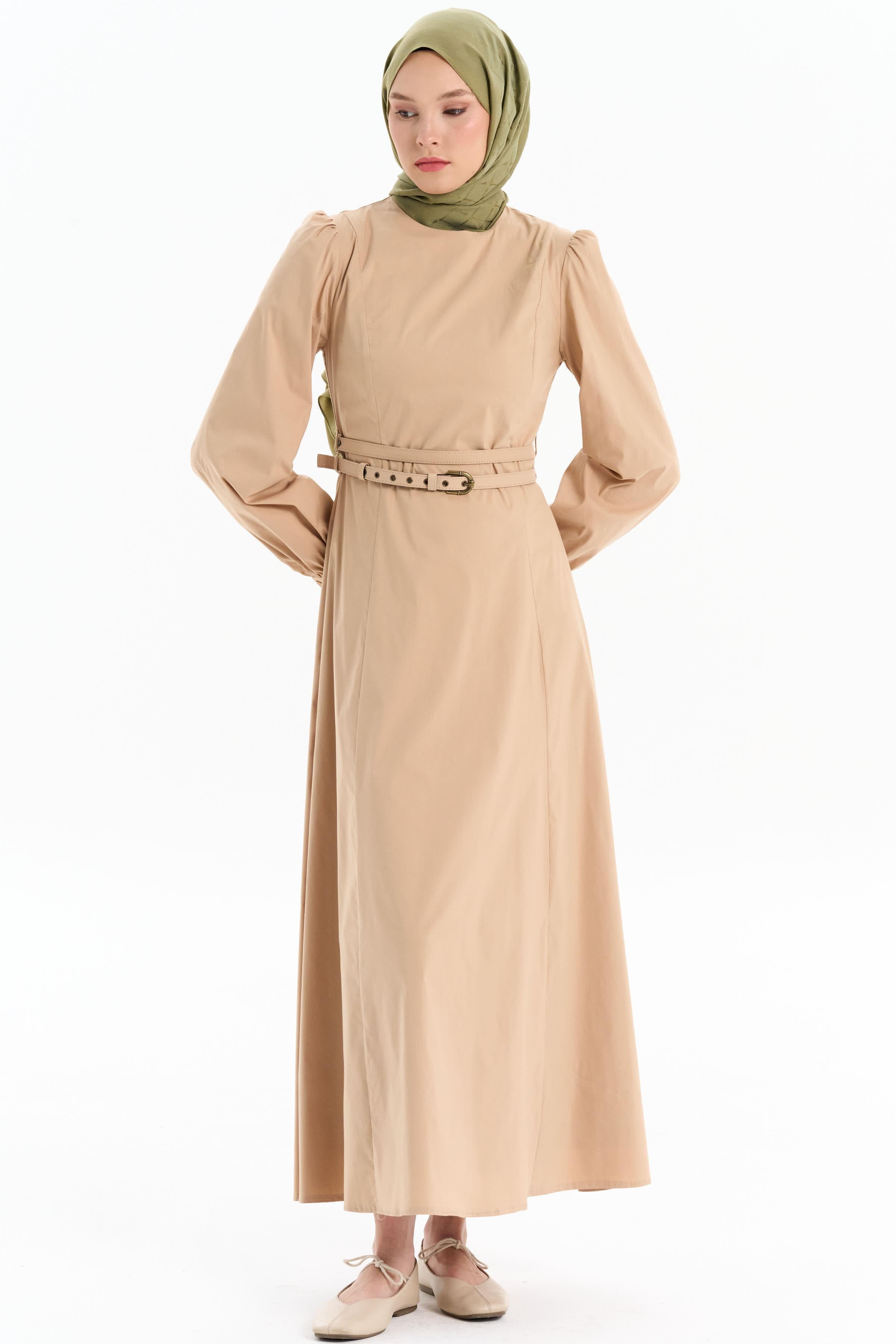 Çift Kat Kemerli Elbise - Camel TUGBA