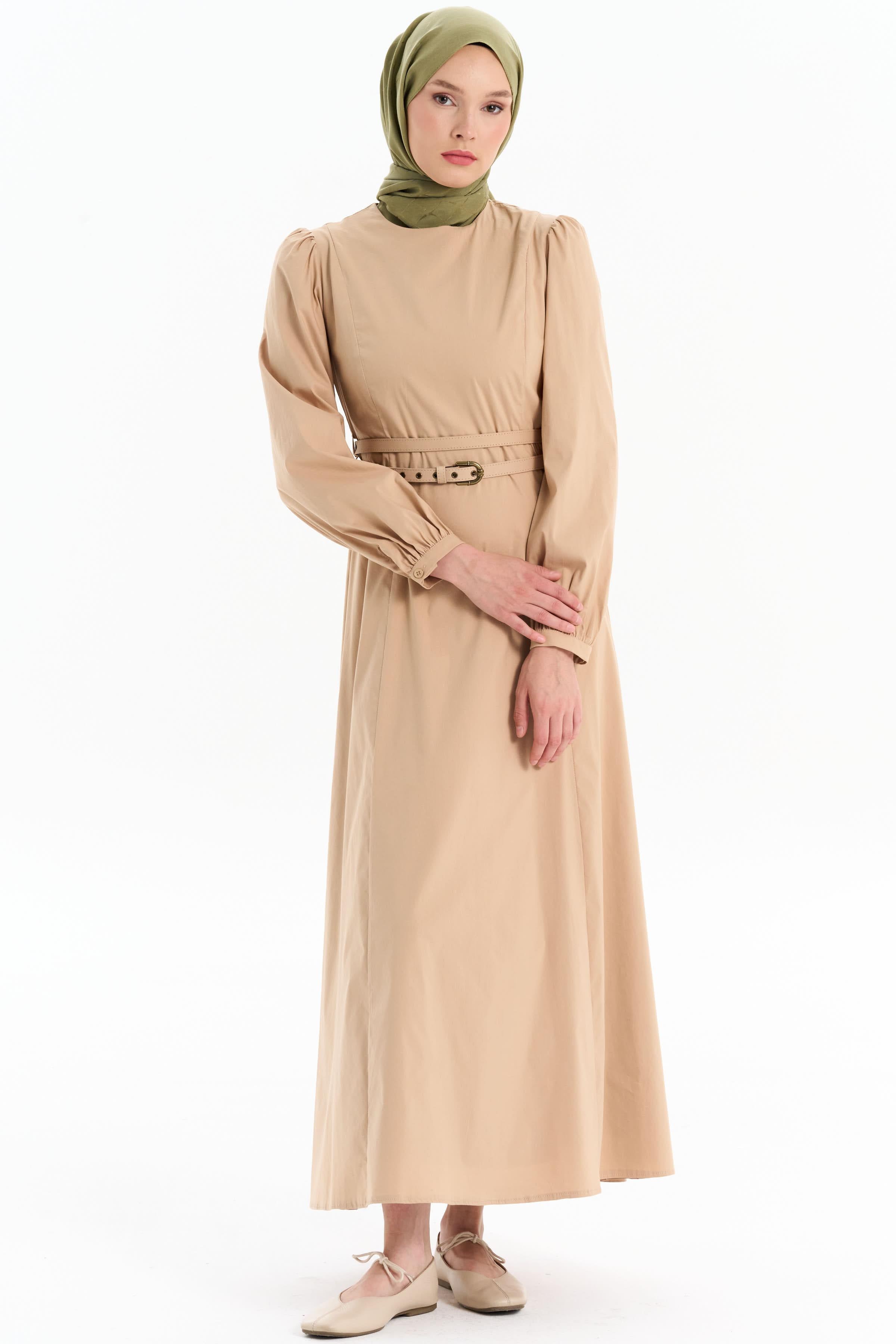 Çift Kat Kemerli Elbise - Camel TUGBA