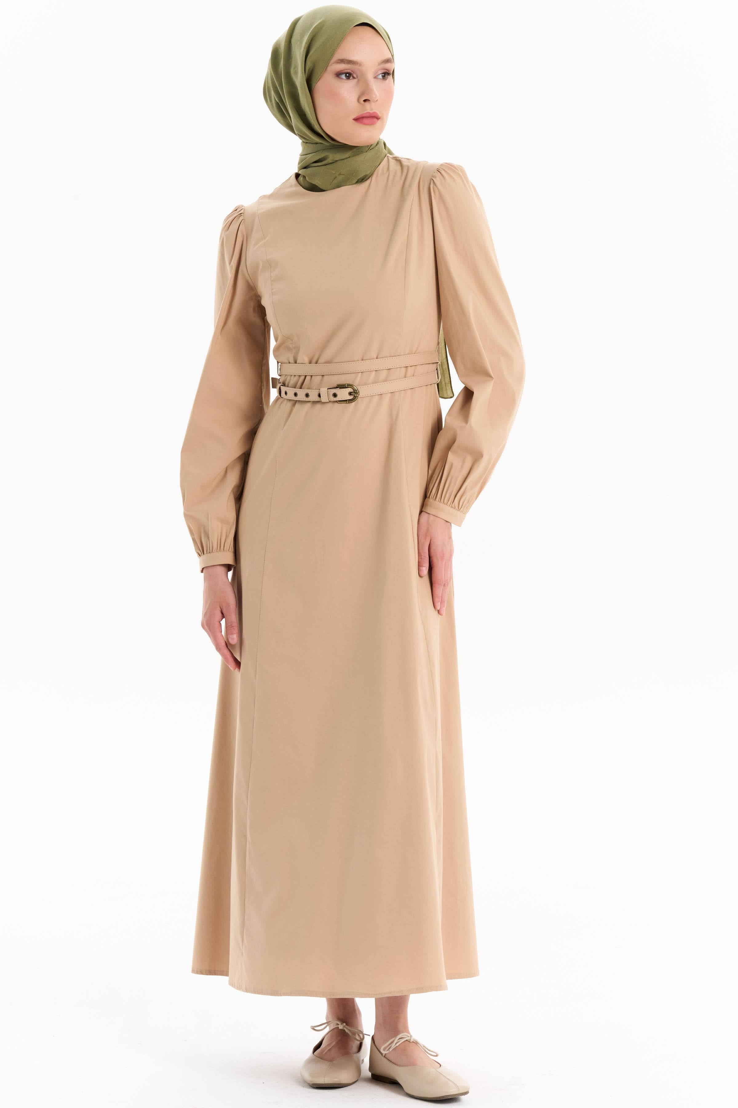 Çift Kat Kemerli Elbise - Camel TUGBA