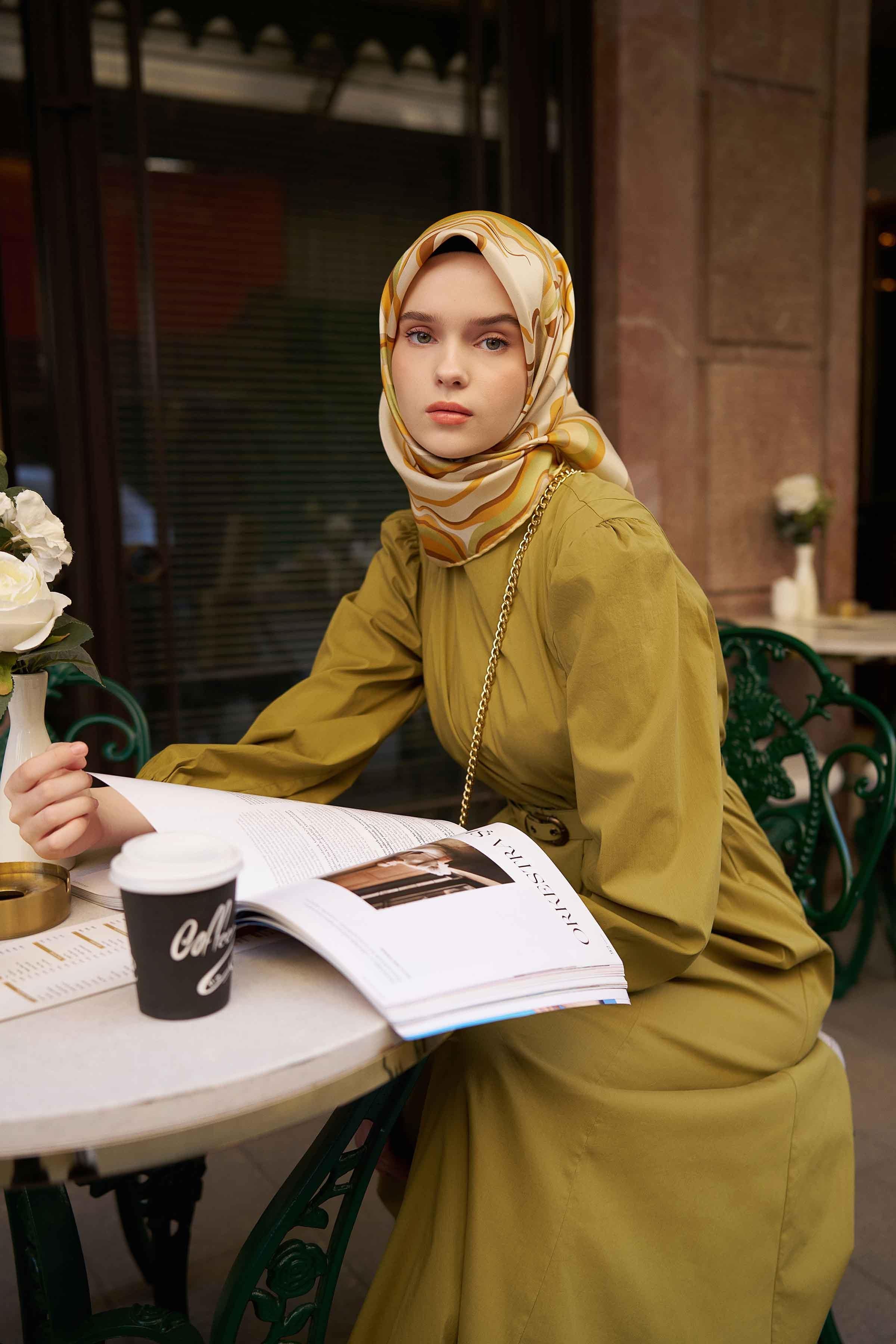 Çift Kat Kemerli Elbise - Haki TUGBA