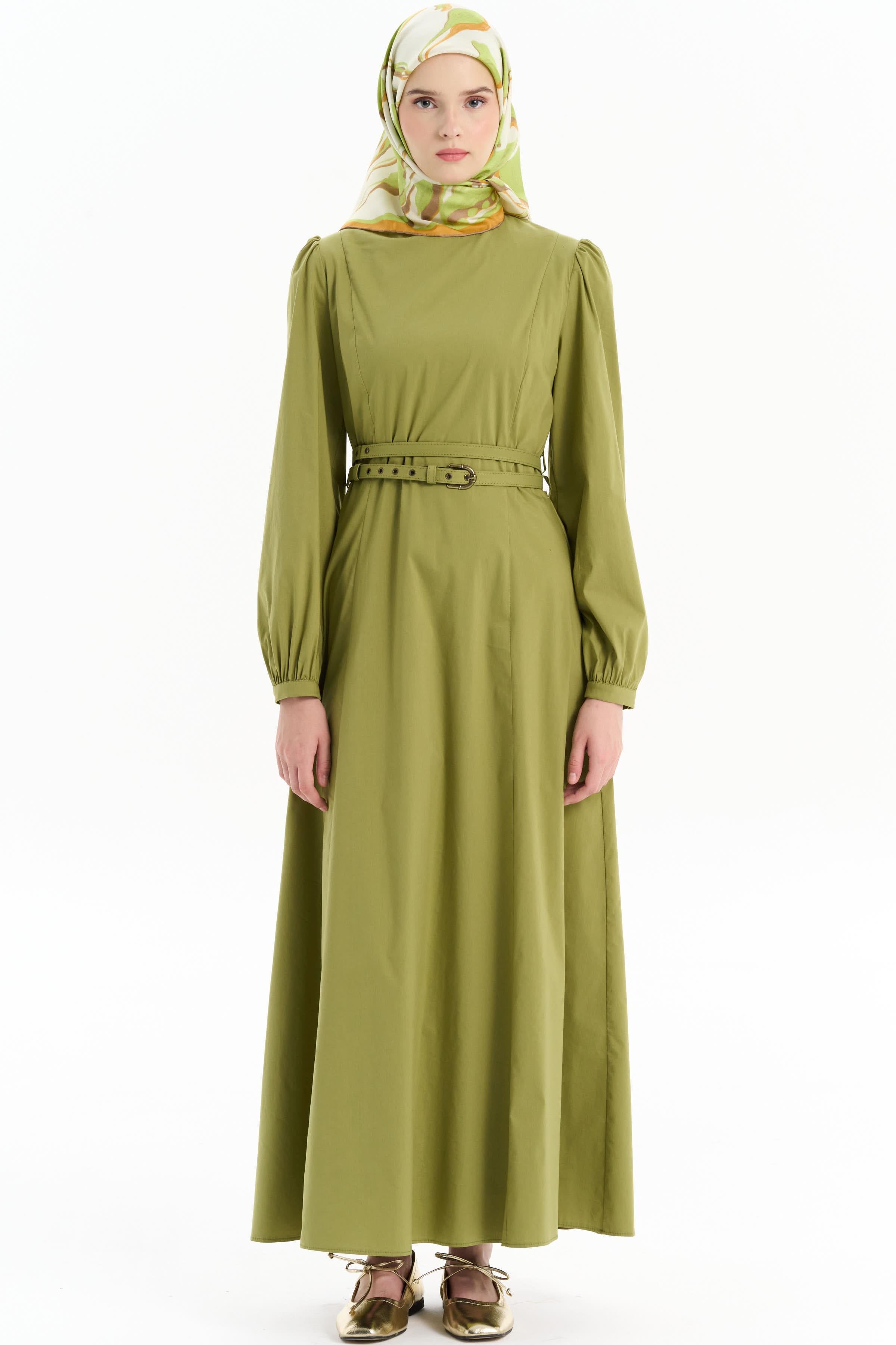 Çift Kat Kemerli Elbise - Haki TUGBA