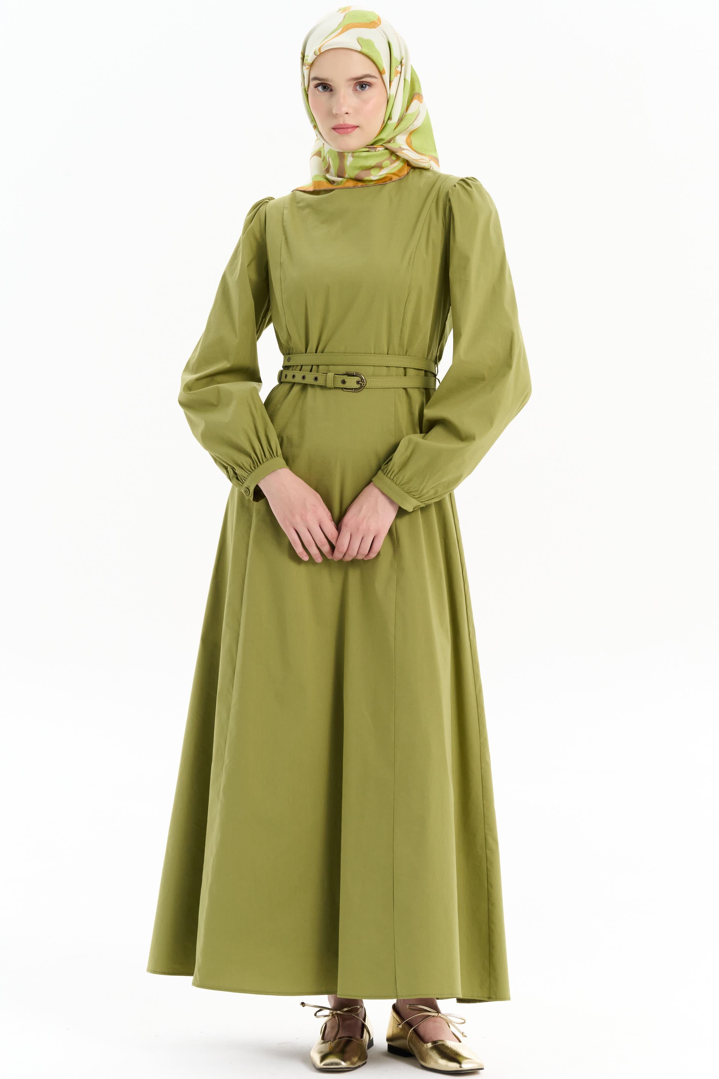 Çift Kat Kemerli Elbise - Haki TUGBA