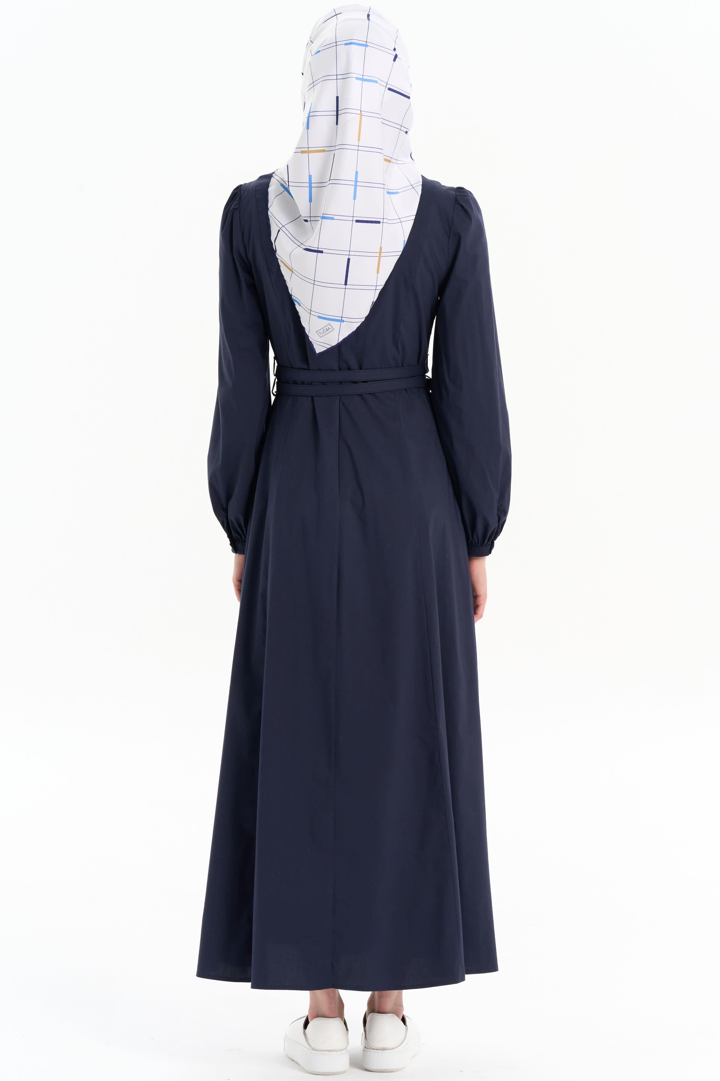 Çift Kat Kemerli Elbise - Lacivert TUGBA