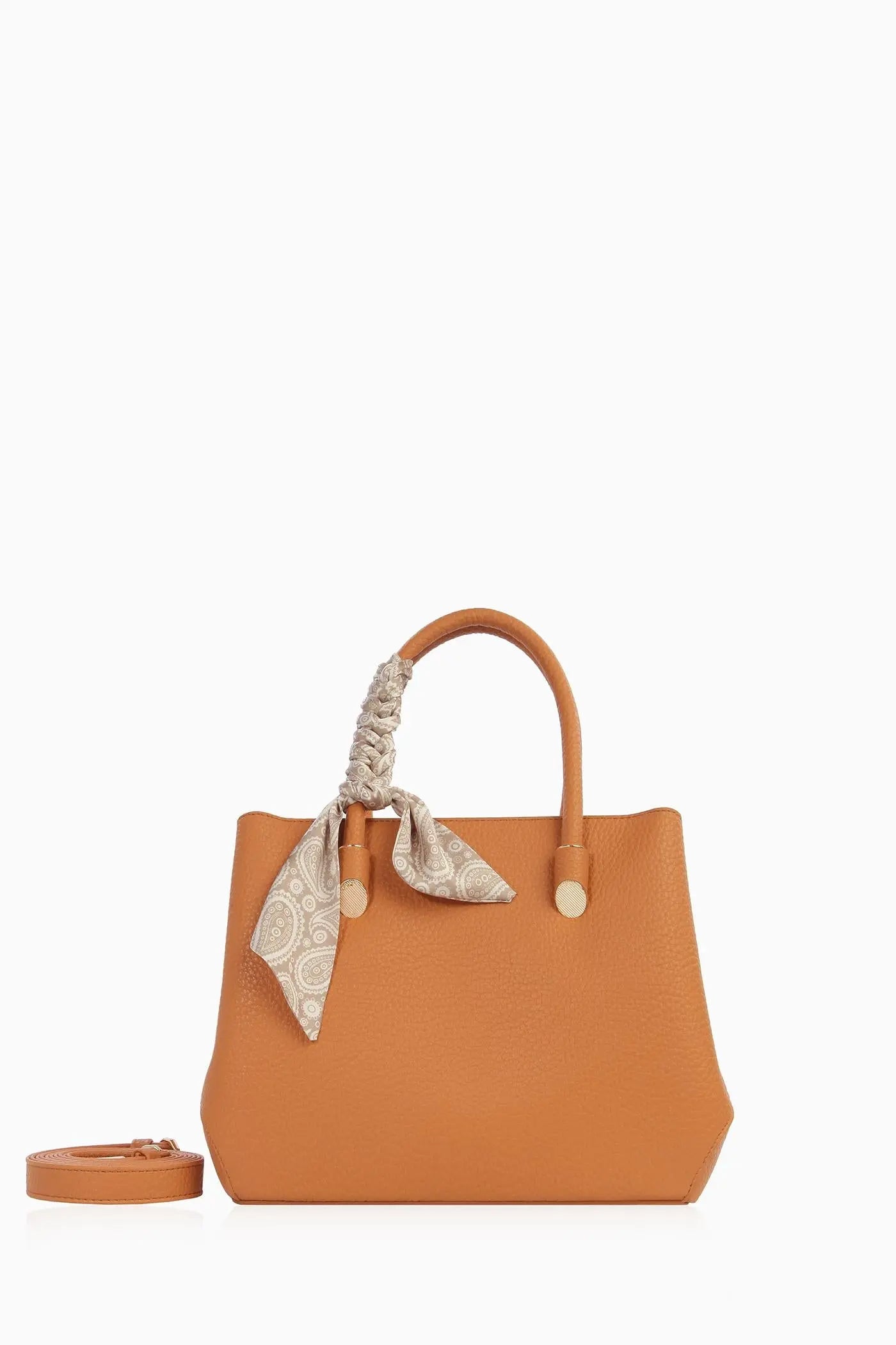 Çift Kulplu Fularlı Çanta - Açık Kahve TUGBA