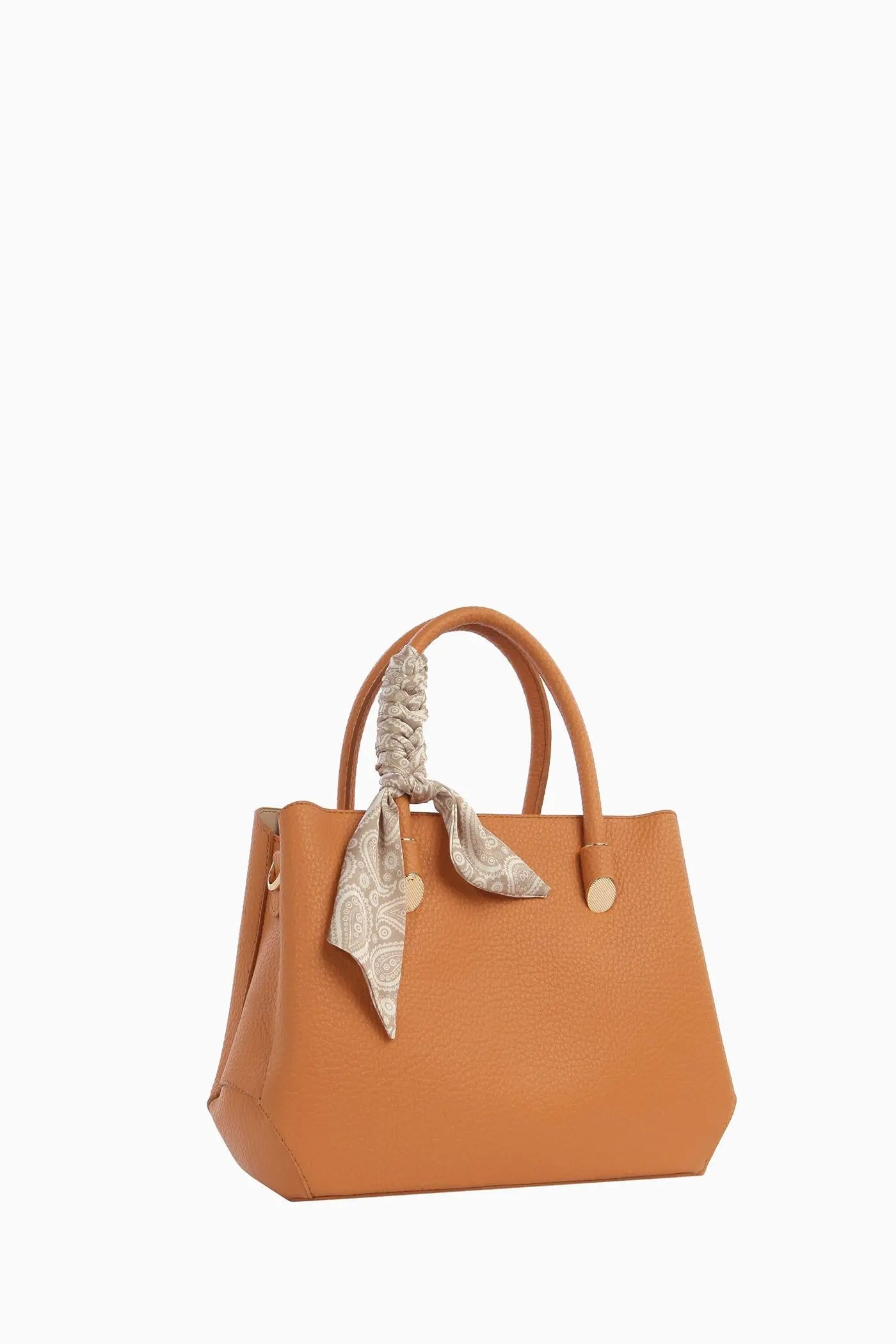 Çift Kulplu Fularlı Çanta - Açık Kahve TUGBA