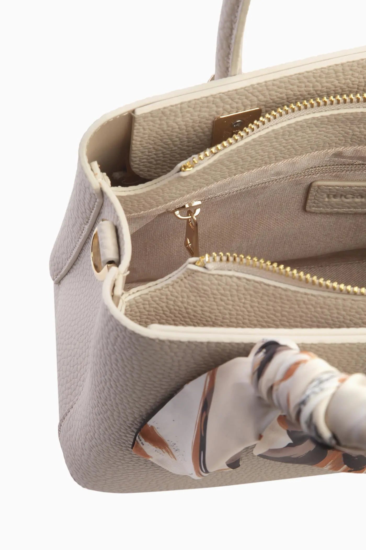 Çift Kulplu Fularlı Çanta - Bej TUGBA