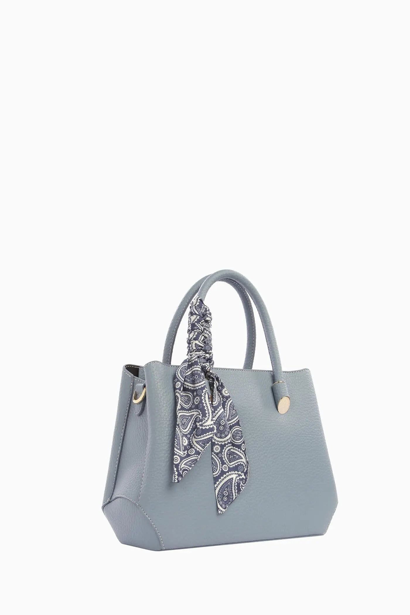 Çift Kulplu Fularlı Çanta - Mavi TUGBA