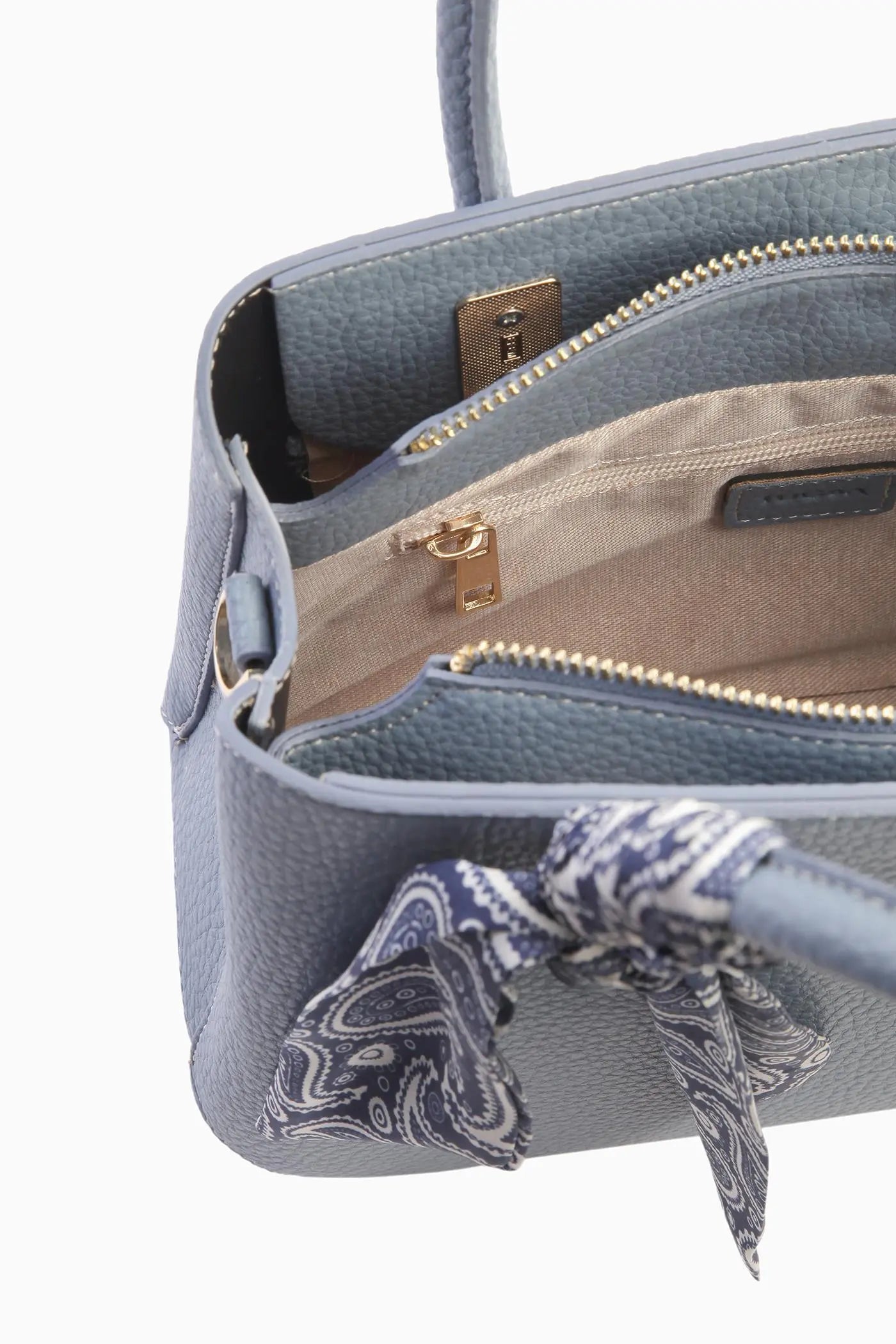 Çift Kulplu Fularlı Çanta - Mavi TUGBA