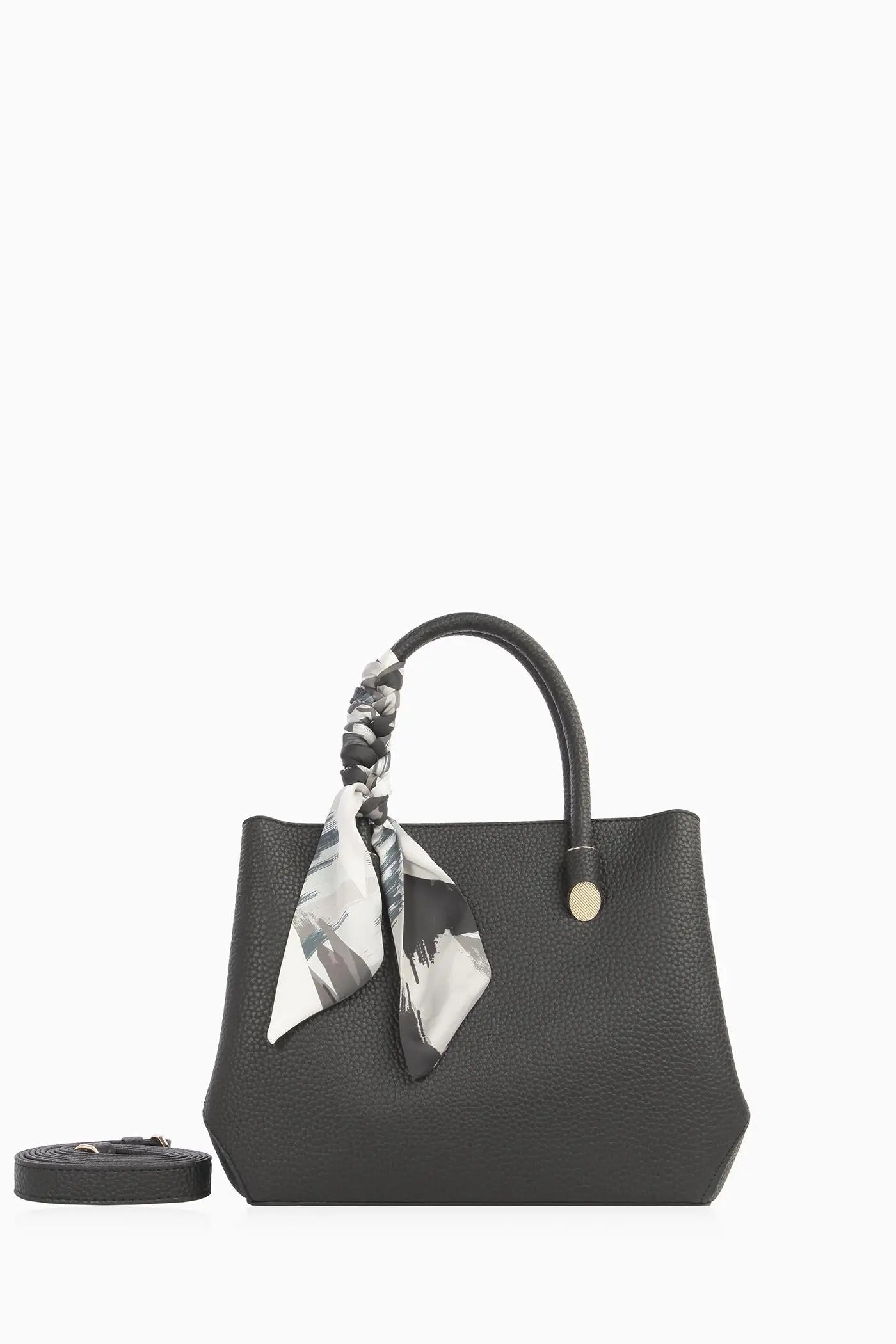 Çift Kulplu Fularlı Çanta - Siyah TUGBA