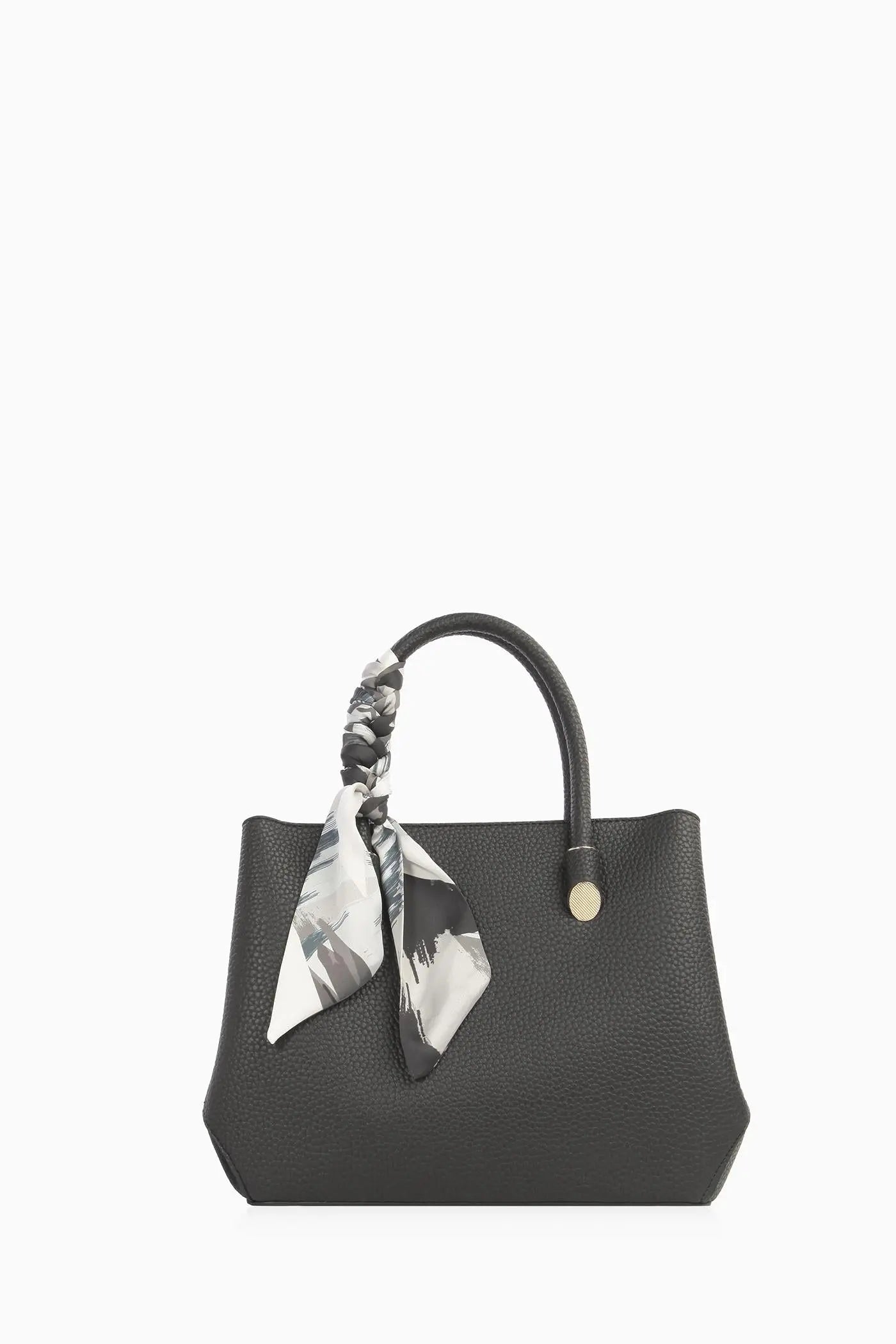 Çift Kulplu Fularlı Çanta - Siyah TUGBA