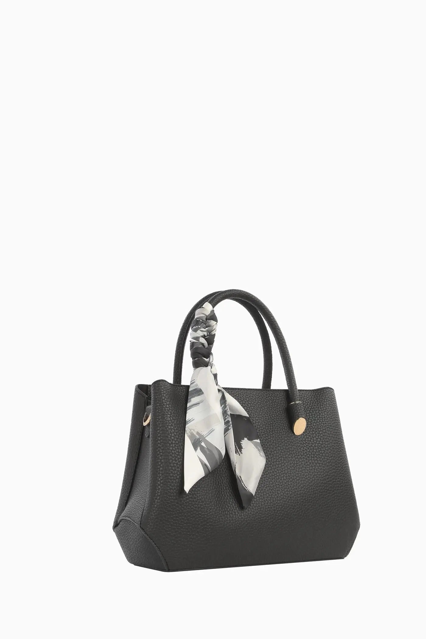 Çift Kulplu Fularlı Çanta - Siyah TUGBA