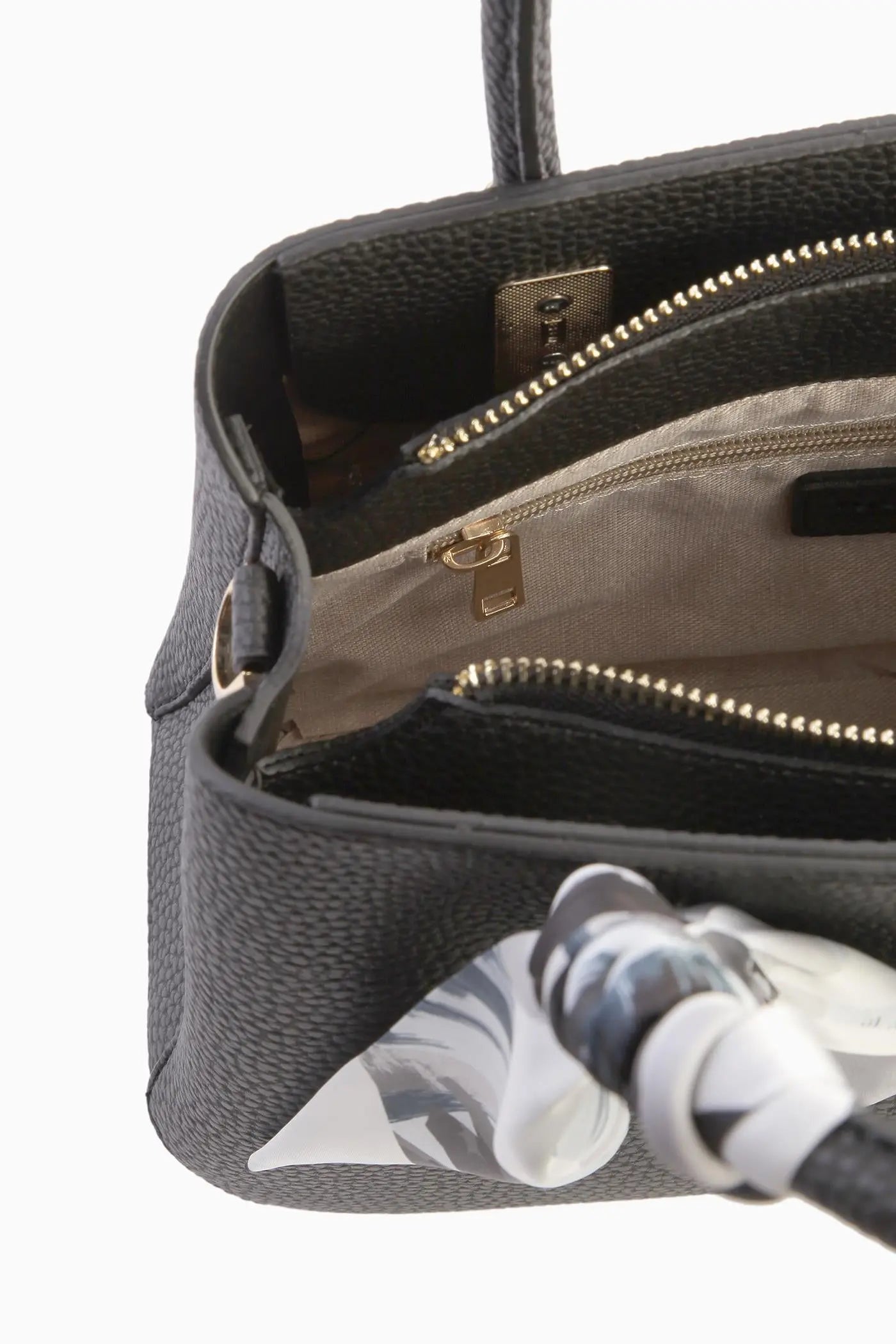 Çift Kulplu Fularlı Çanta - Siyah TUGBA