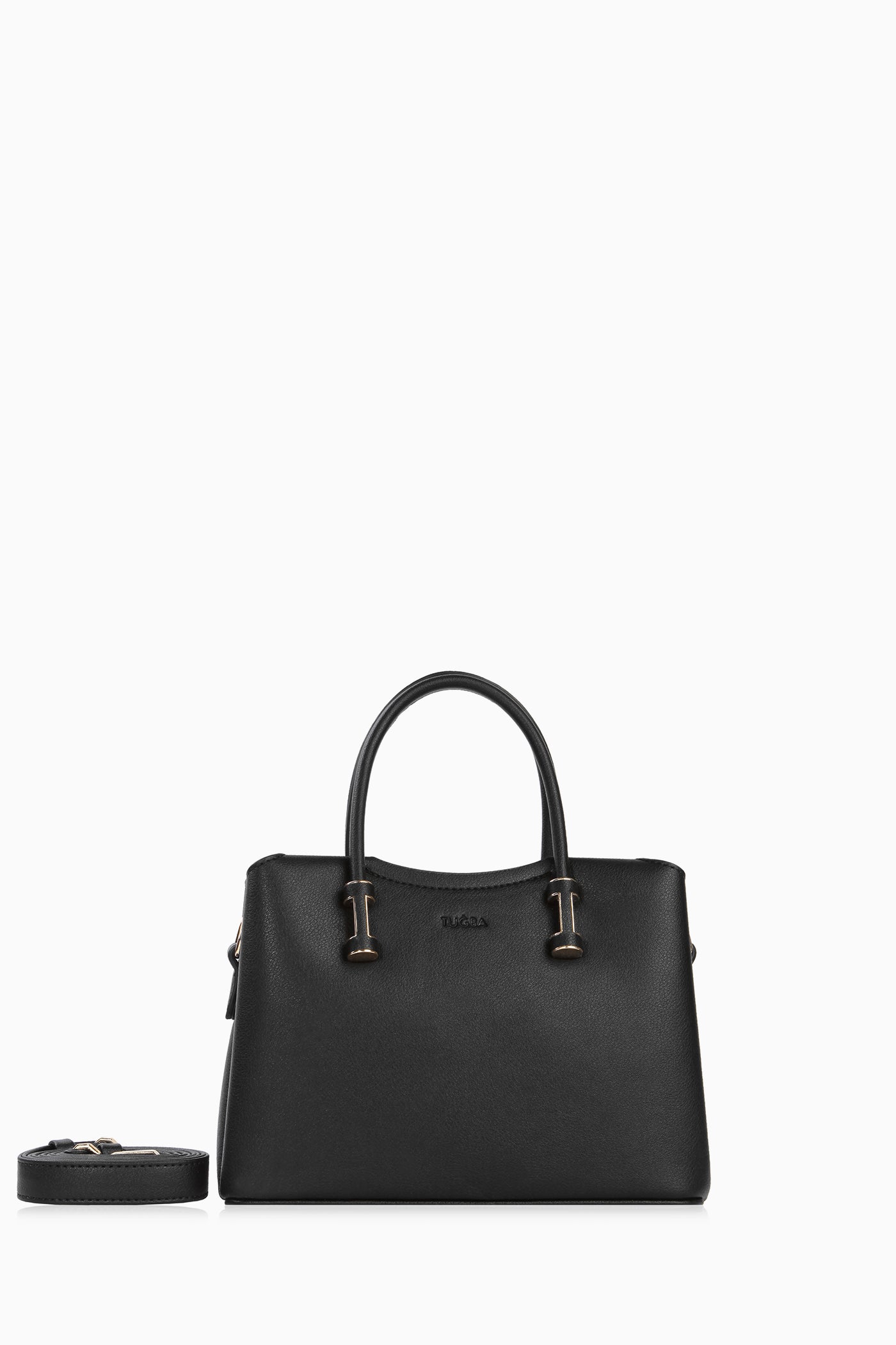 Çift Kulplu Metal Detaylı Çanta - Siyah TUGBA