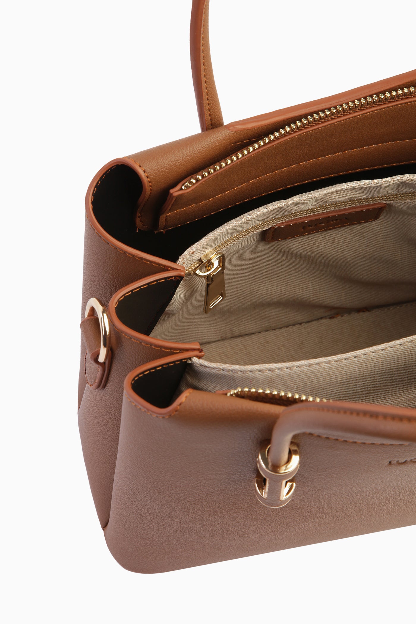 Çift Kulplu Metal Detaylı Çanta - Taba TUGBA