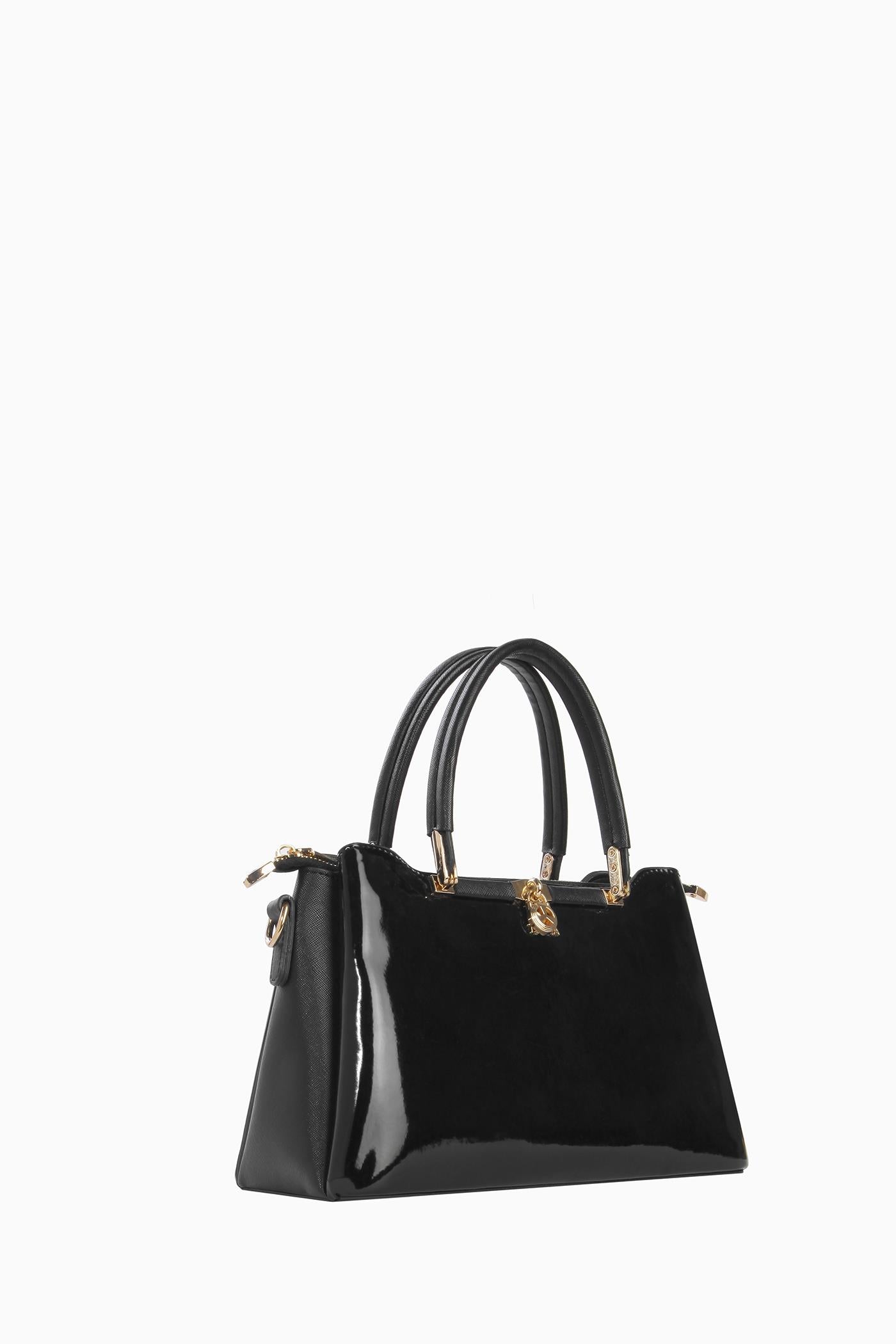 Çift Kulplu Rugan Çanta - Siyah TUGBA