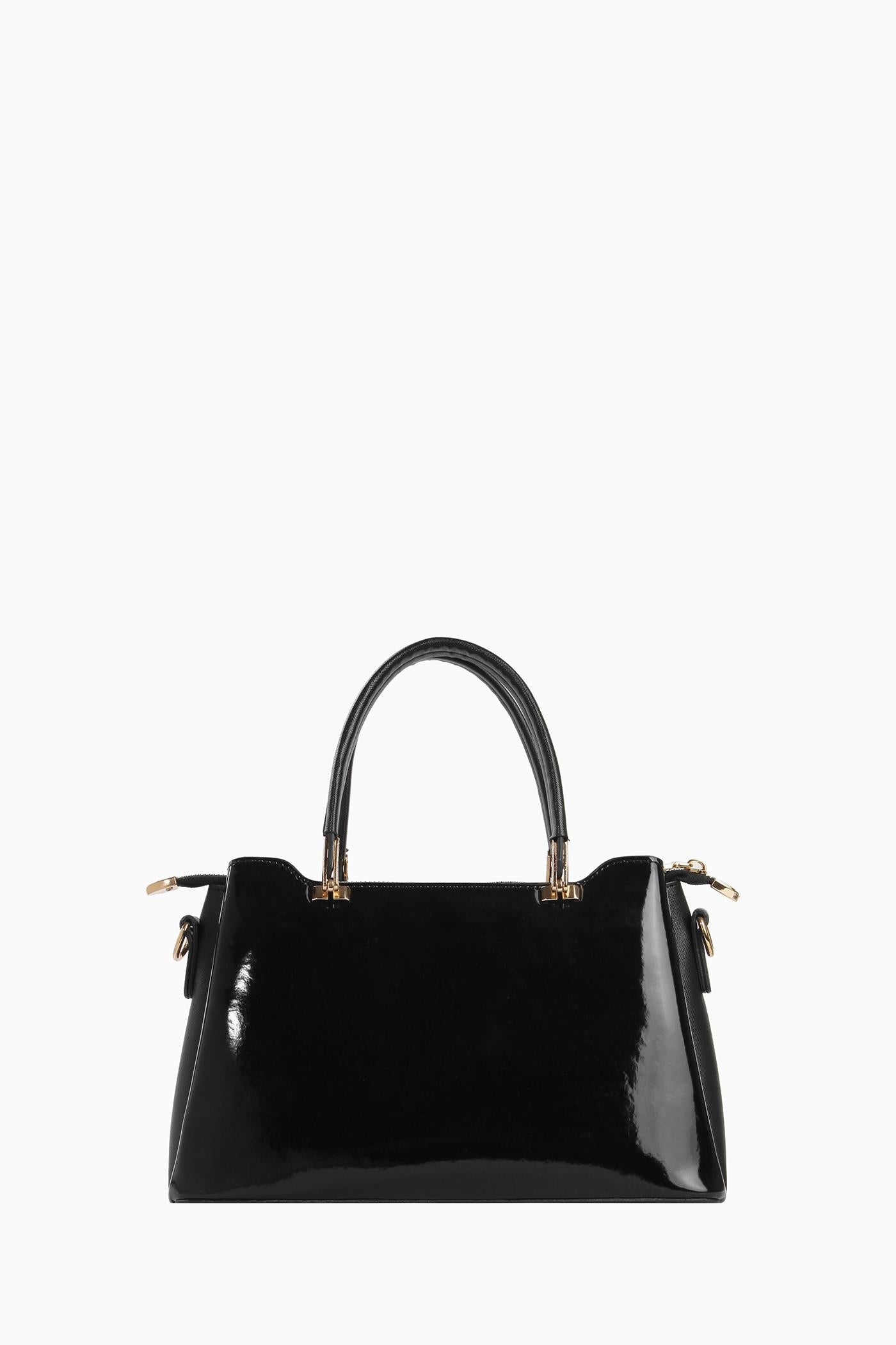 Çift Kulplu Rugan Çanta - Siyah TUGBA