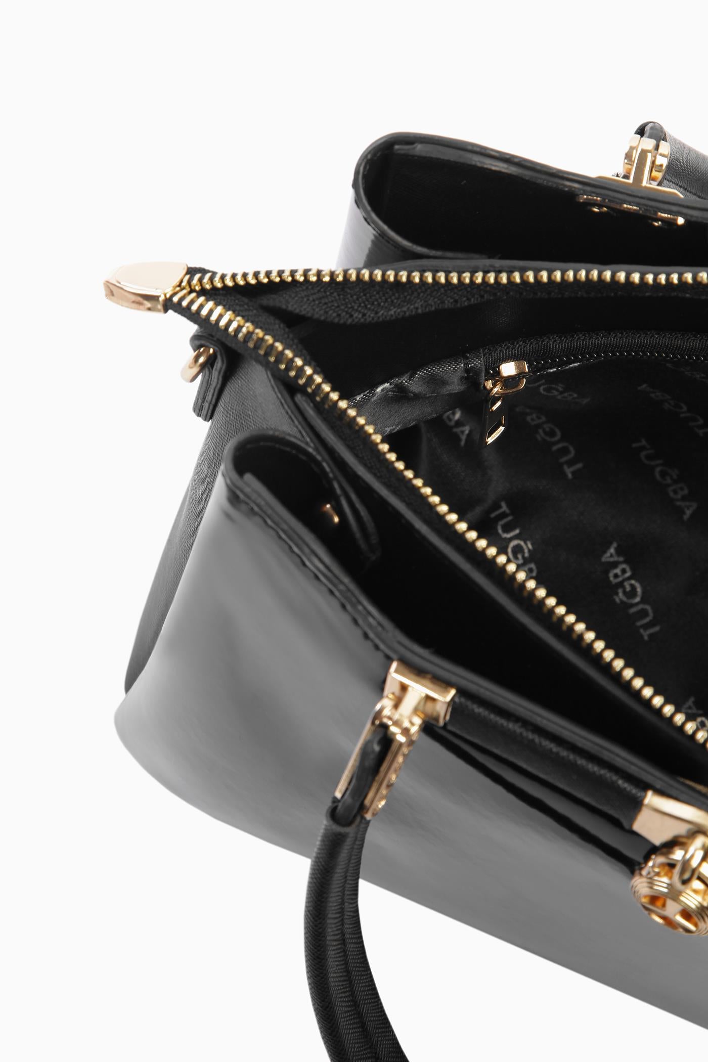 Çift Kulplu Rugan Çanta - Siyah TUGBA