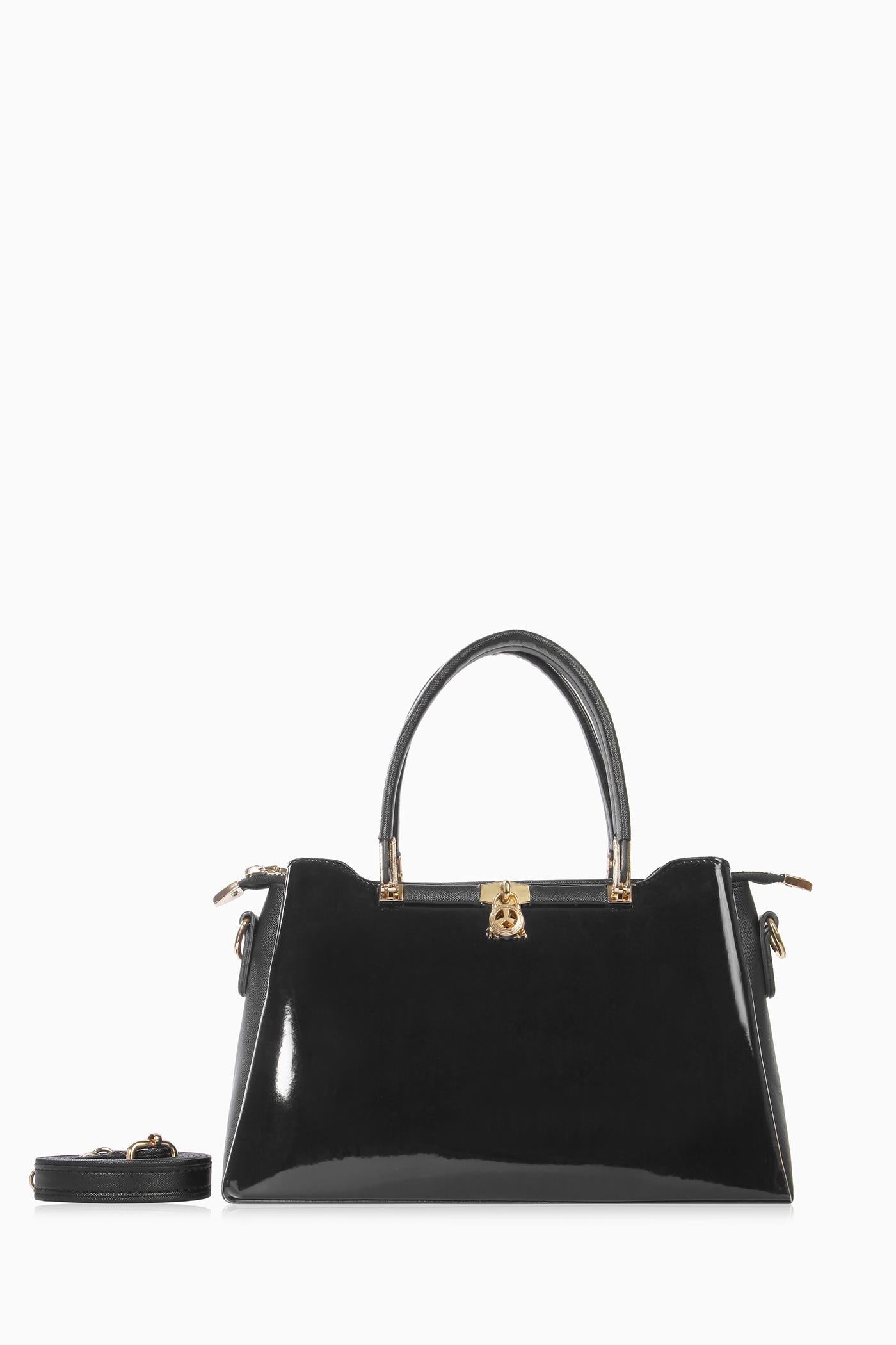 Çift Kulplu Rugan Çanta - Siyah TUGBA