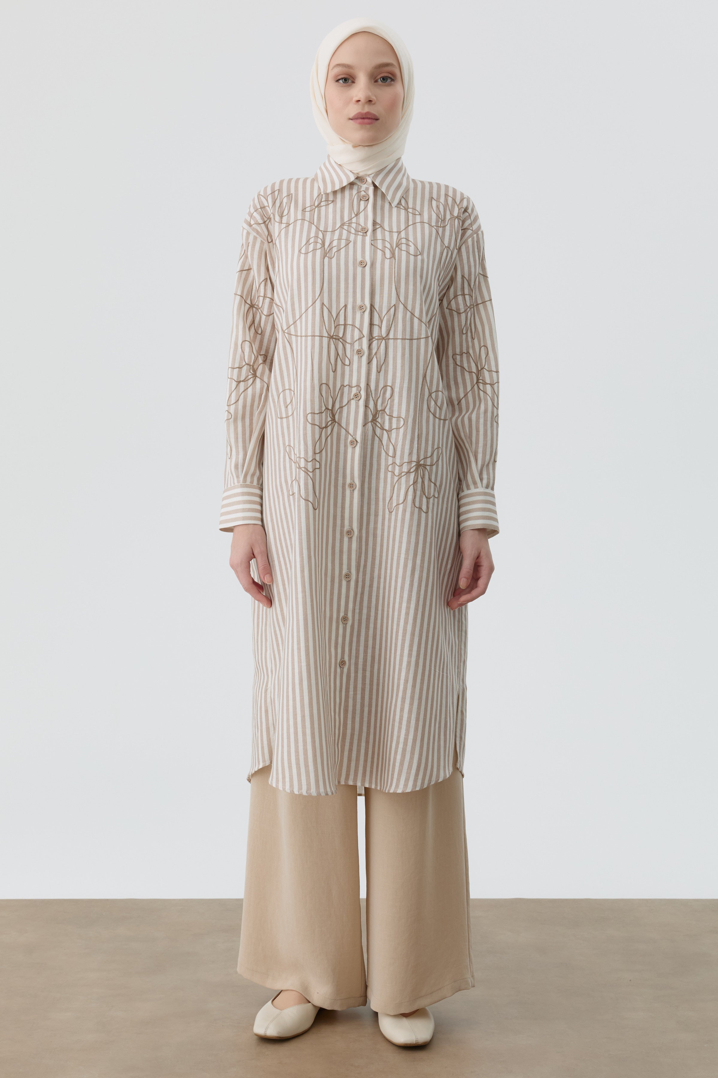 Çift Pile Detaylı Pantolon - Bej TUGBA