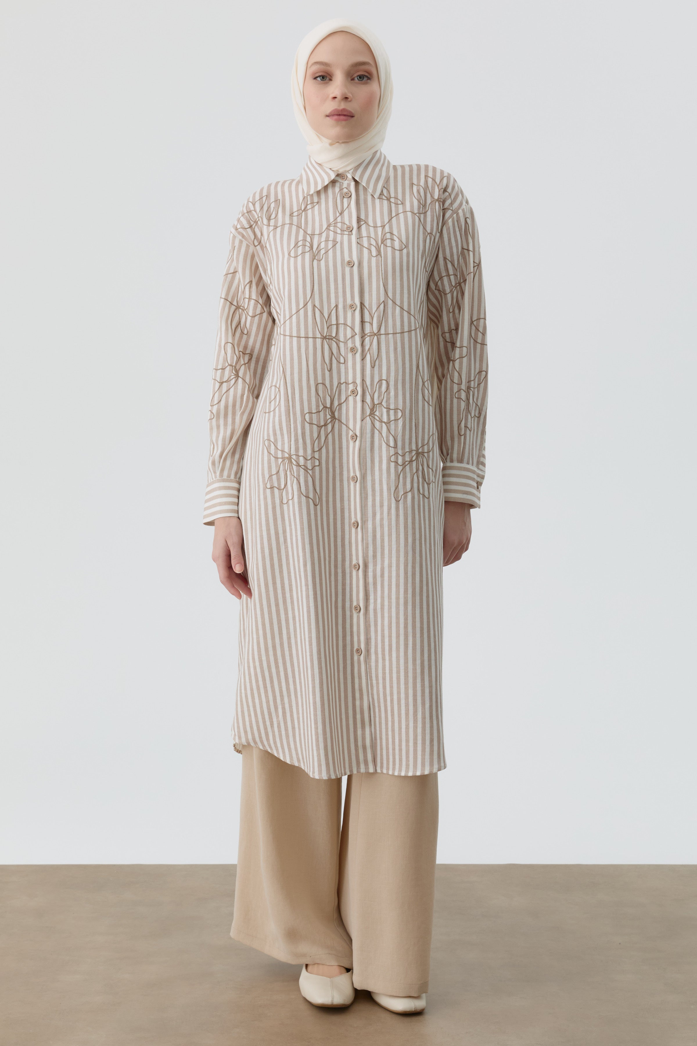 Çift Pile Detaylı Pantolon - Bej TUGBA