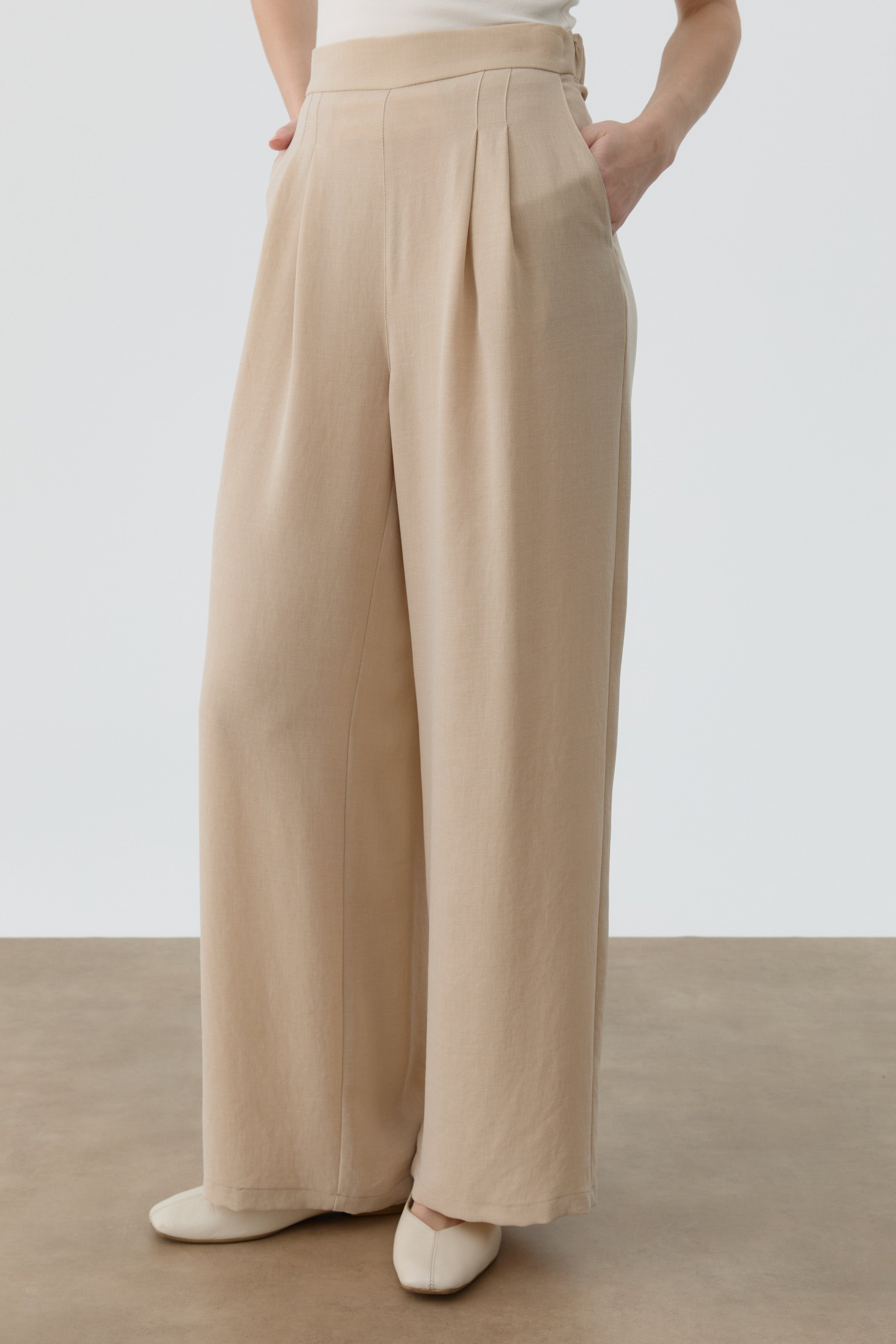 Çift Pile Detaylı Pantolon - Bej TUGBA