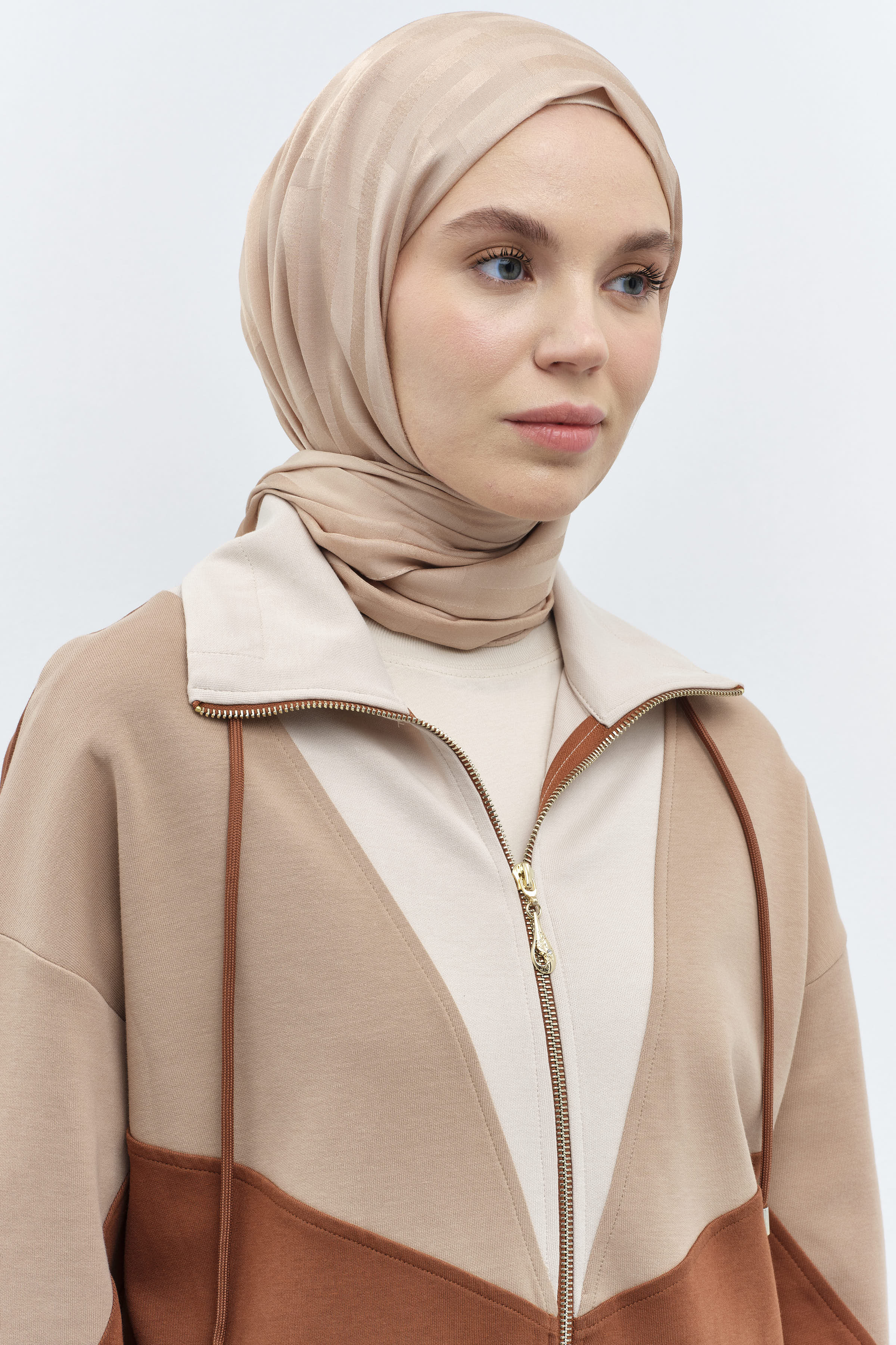 Çizgi Desen Viskon Şal - Bej TUGBA