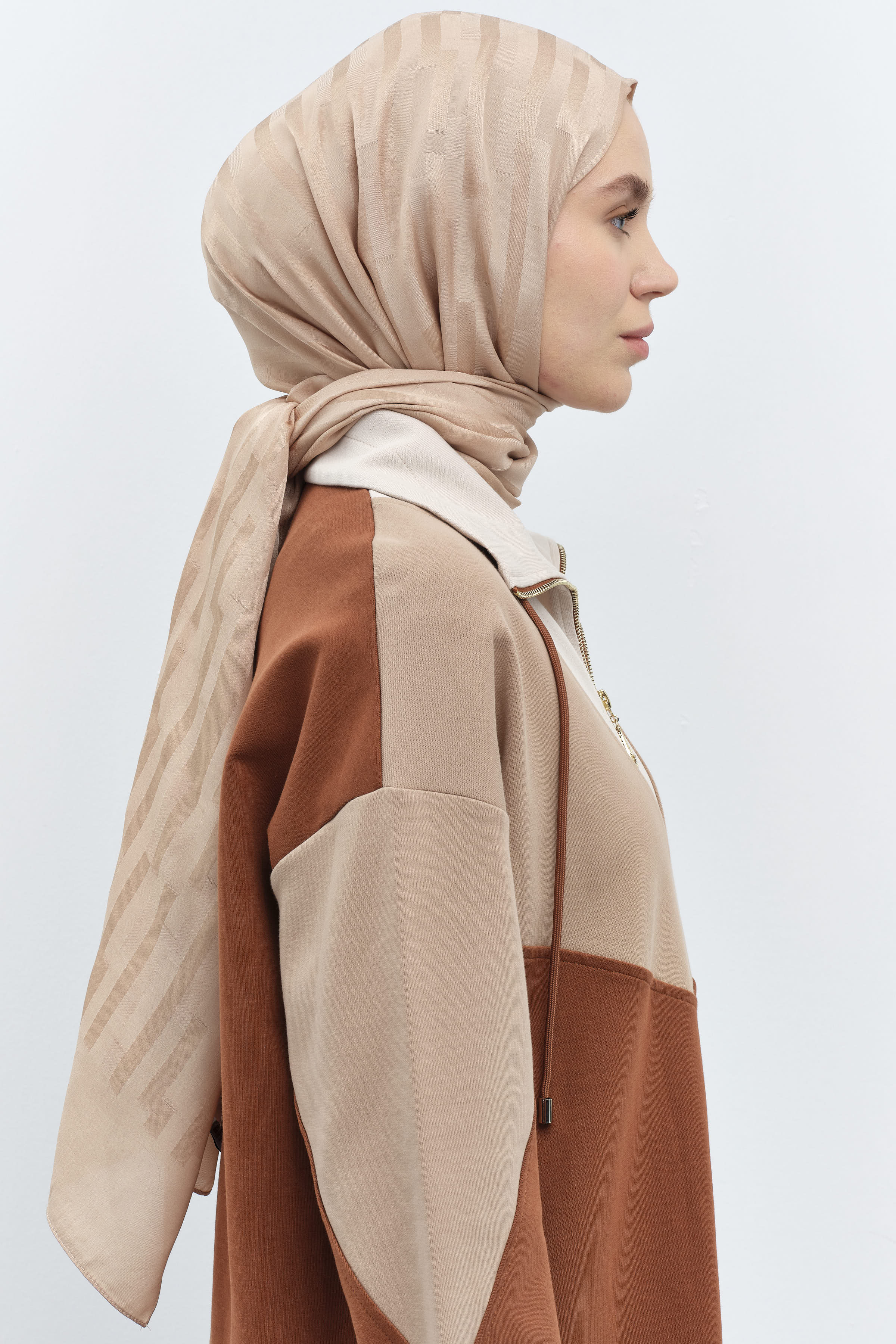Çizgi Desen Viskon Şal - Bej TUGBA