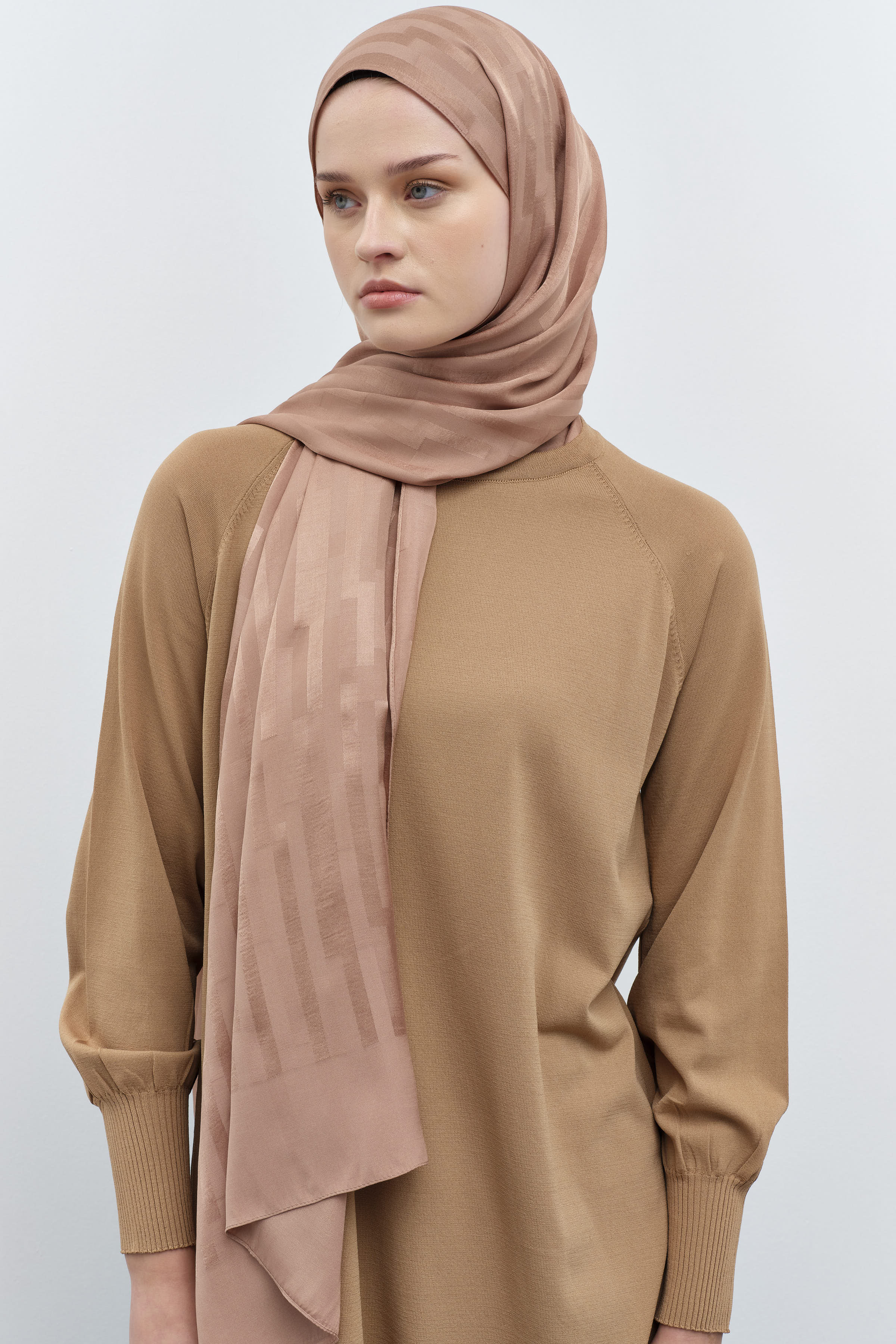 Çizgi Desen Viskon Şal - Bisküvi TUGBA