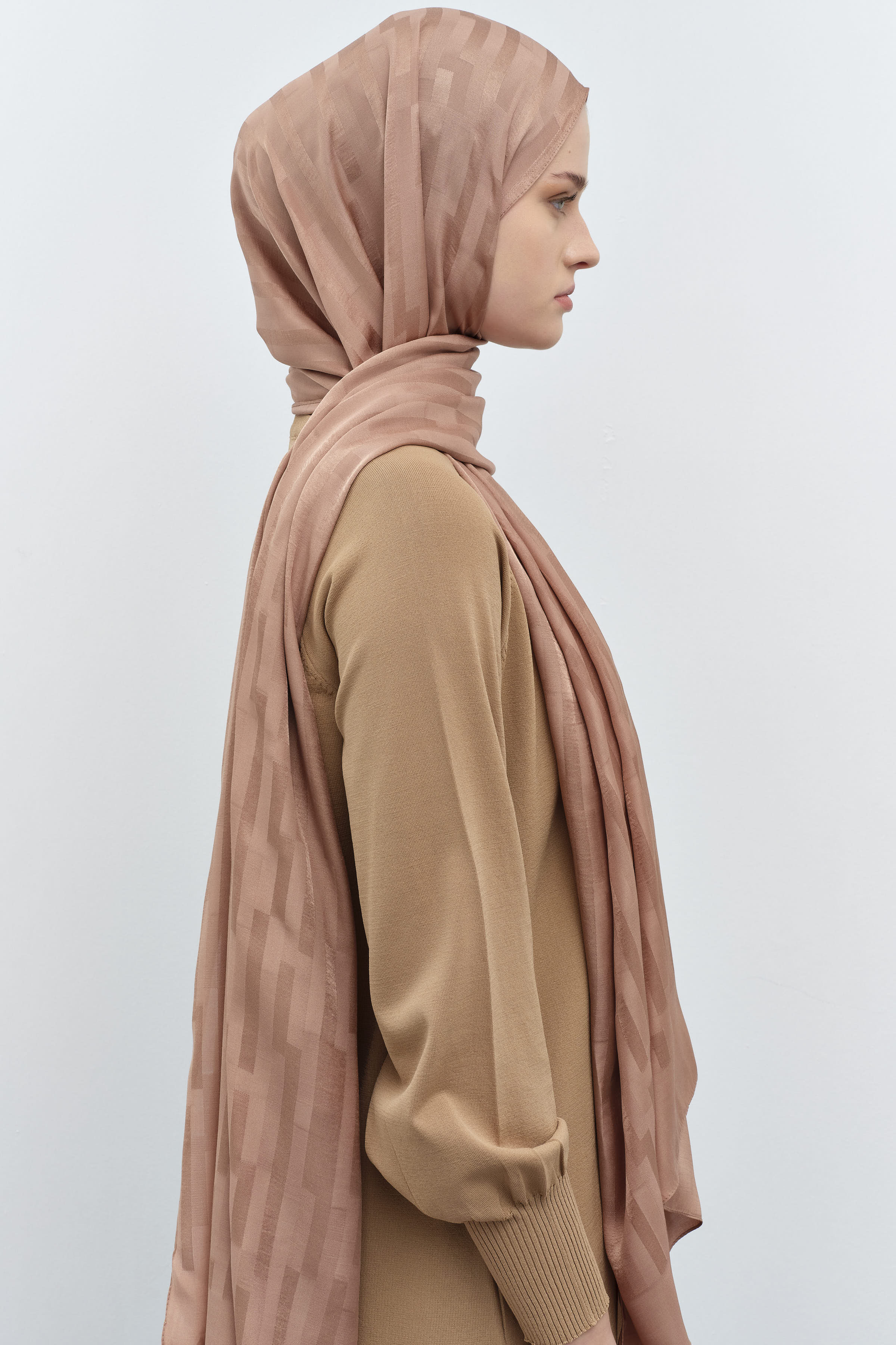 Çizgi Desen Viskon Şal - Bisküvi TUGBA