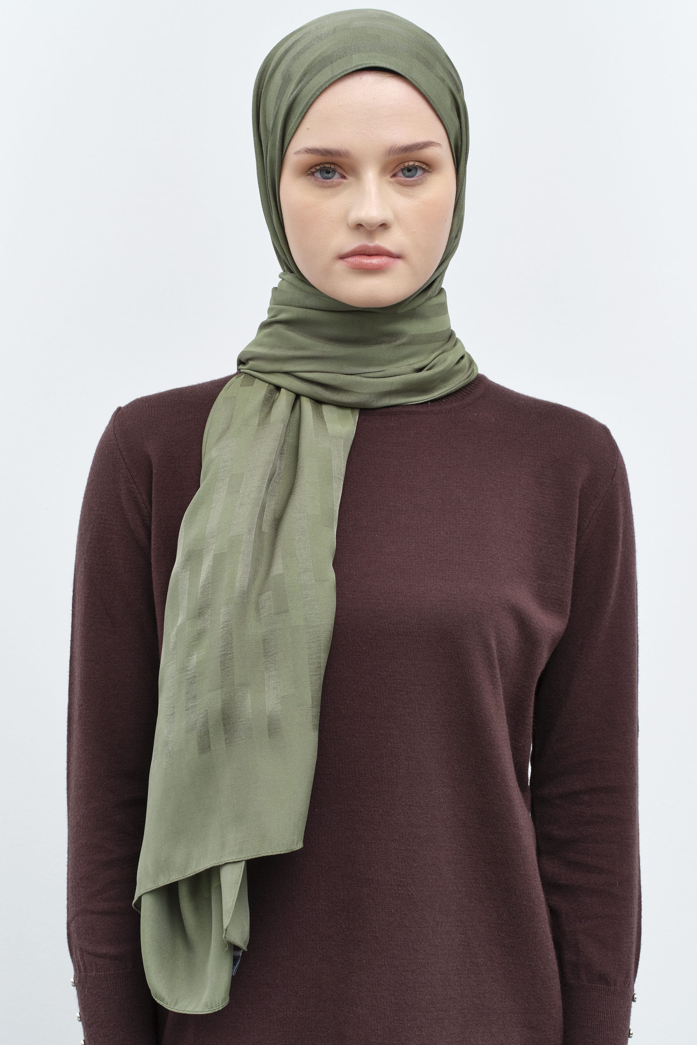 Çizgi Desen Viskon Şal - Haki TUGBA