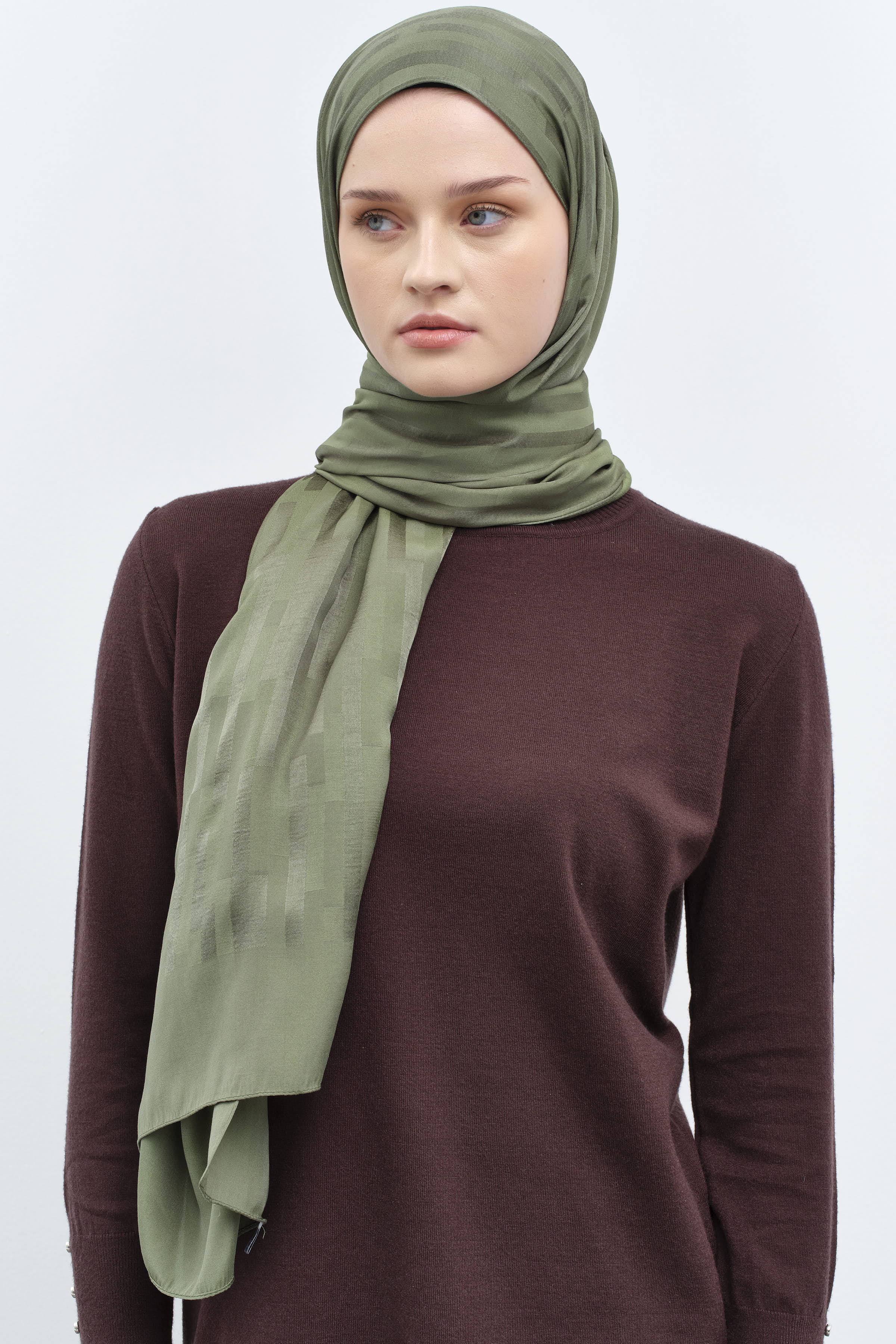 Çizgi Desen Viskon Şal - Haki TUGBA