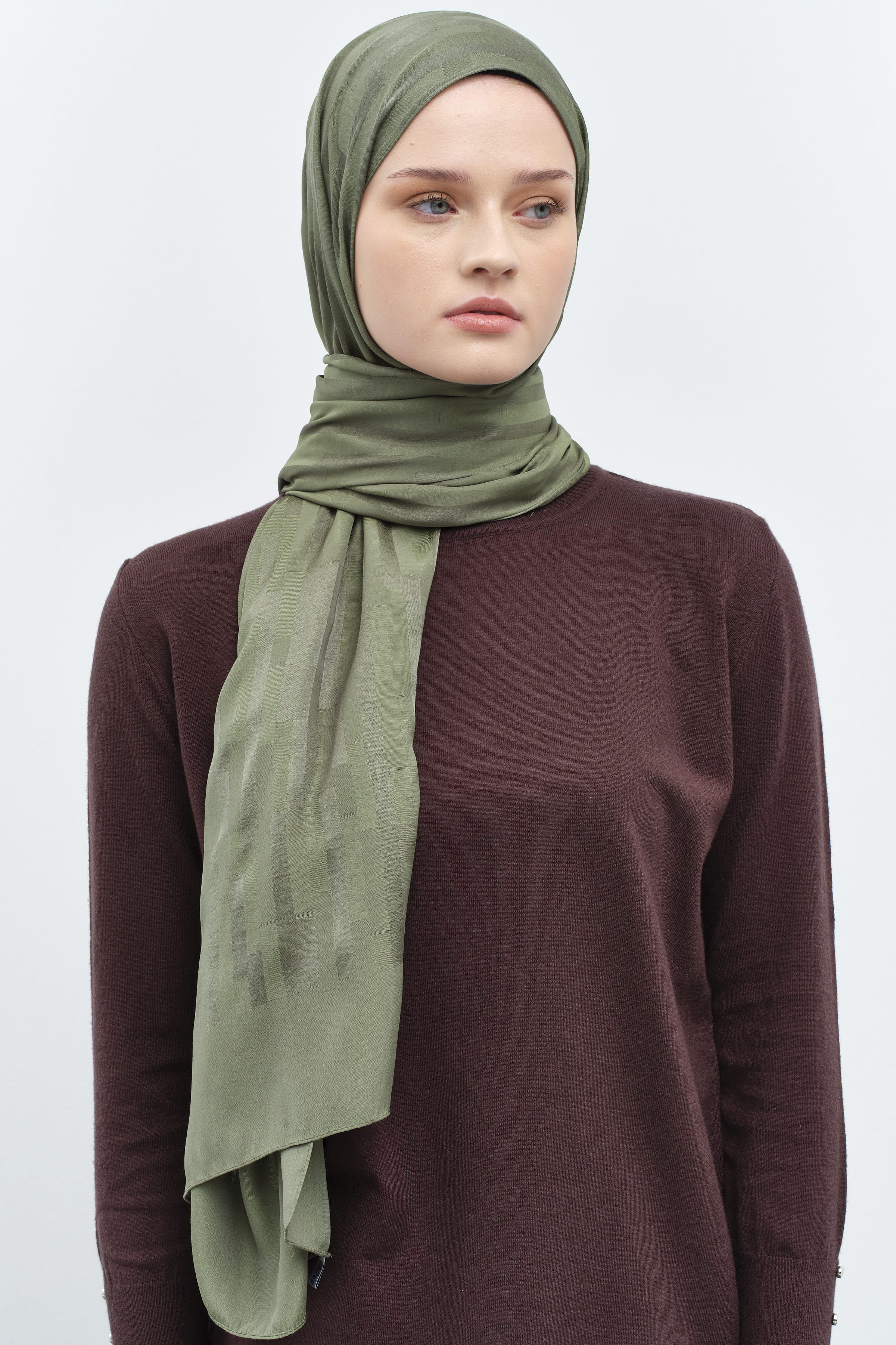 Çizgi Desen Viskon Şal - Haki TUGBA