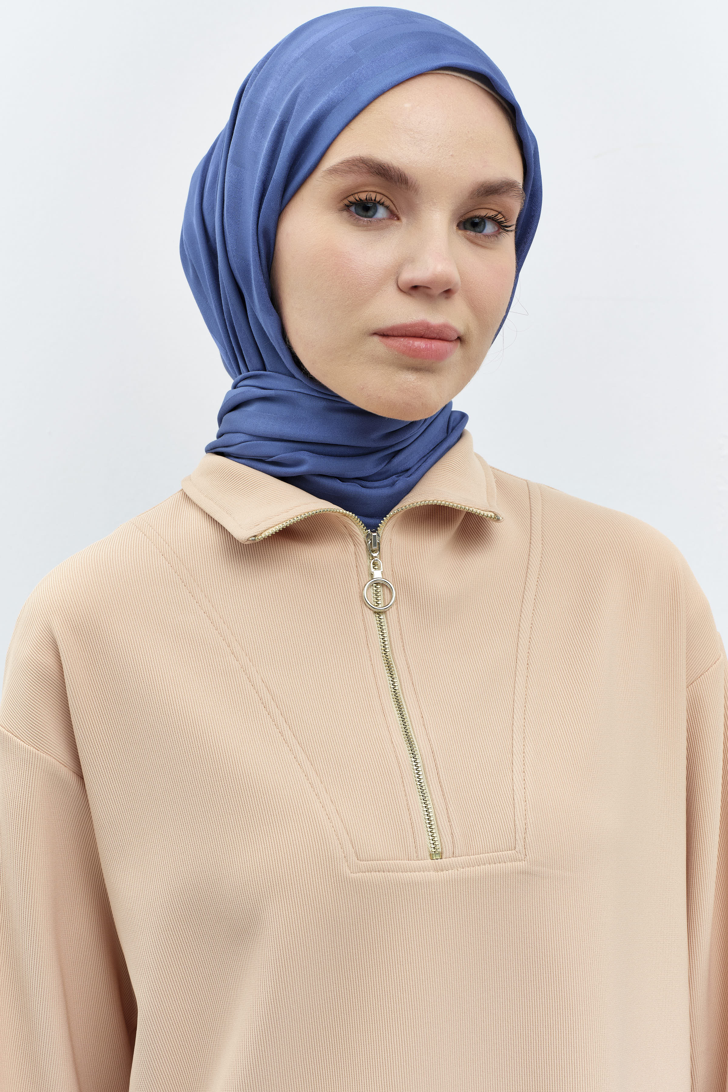 Çizgi Desen Viskon Şal - İndigo TUGBA