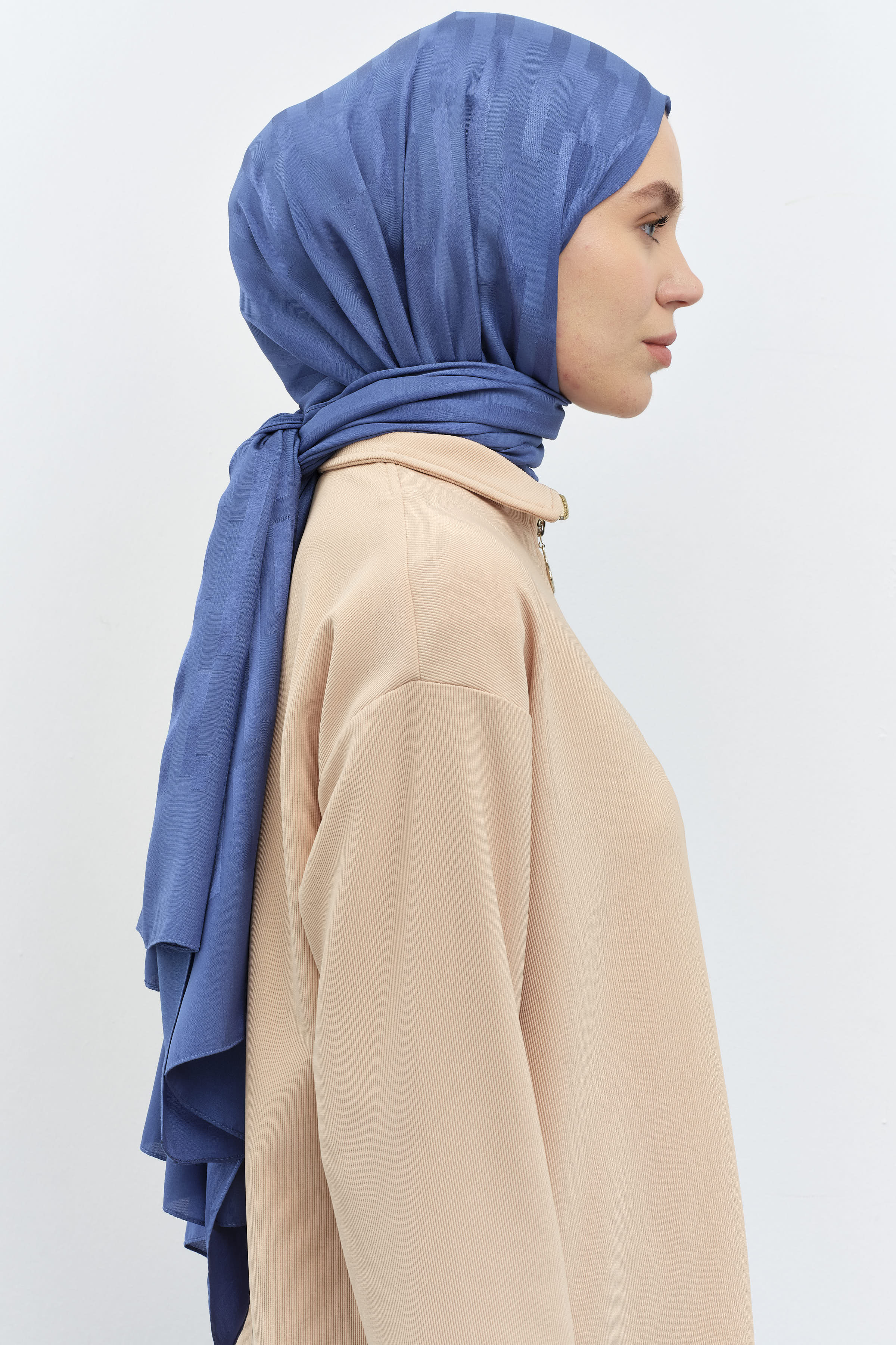 Çizgi Desen Viskon Şal - İndigo TUGBA