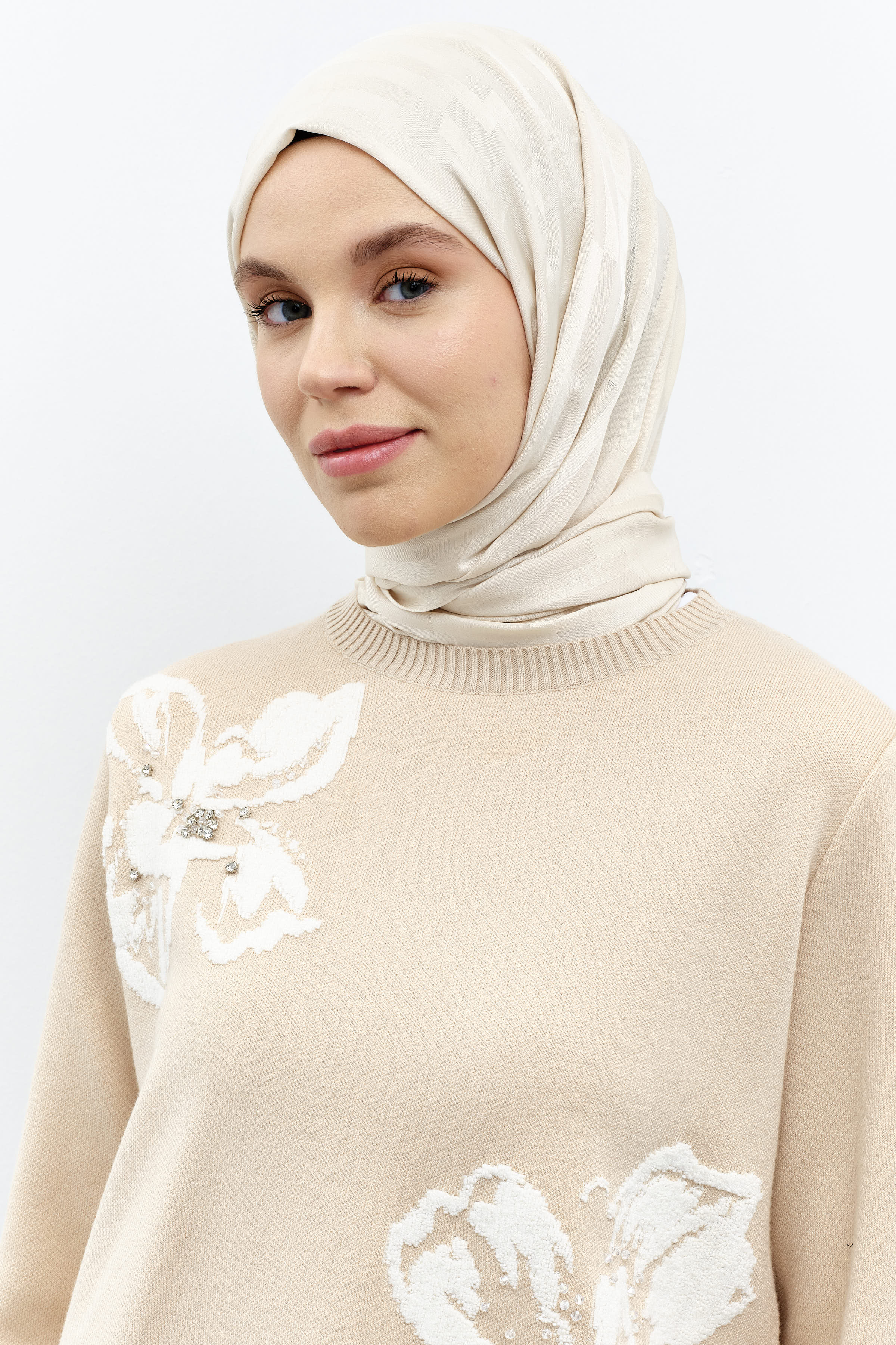 Çizgi Desen Viskon Şal - Taş TUGBA