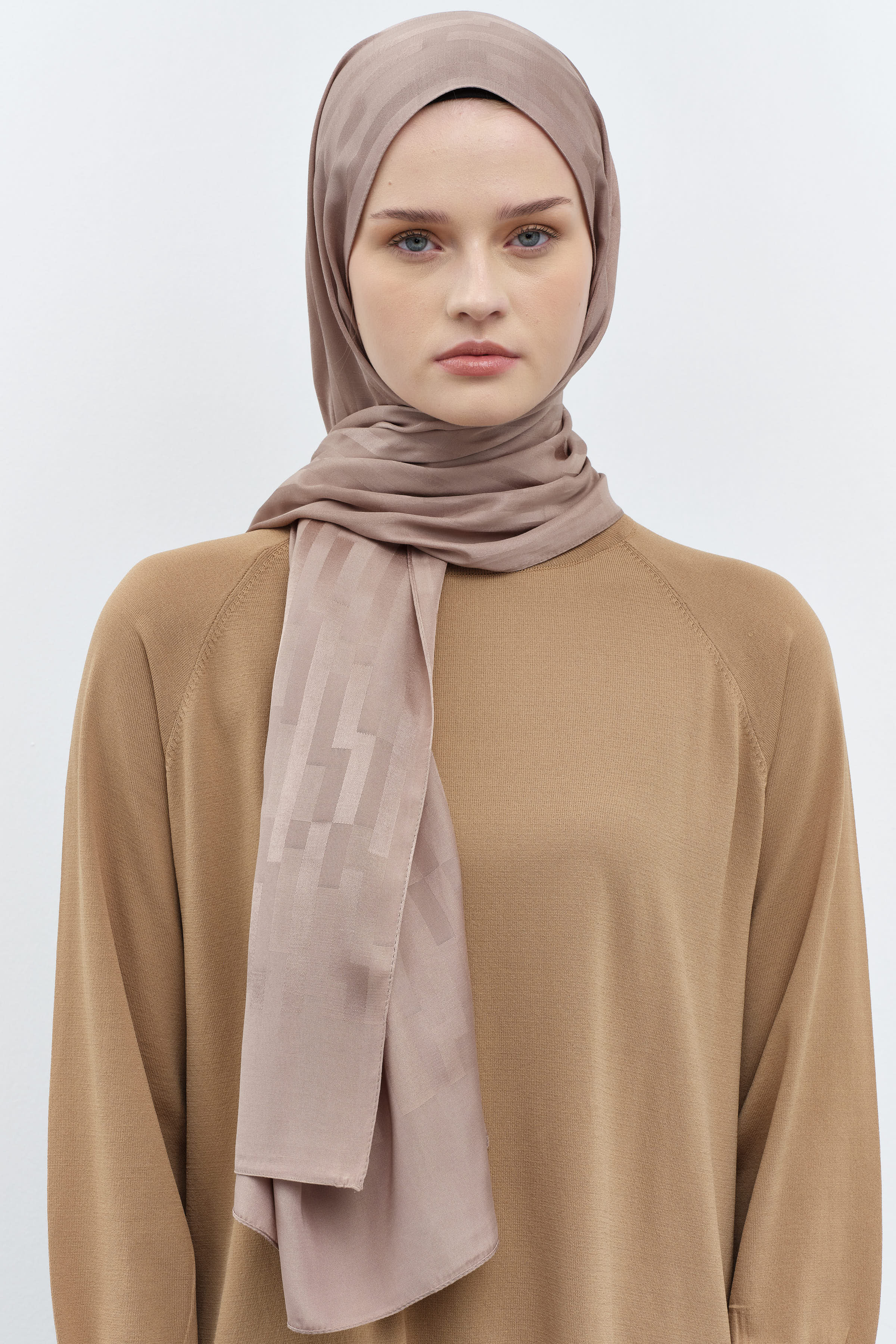 Çizgi Desen Viskon Şal - Vizon TUGBA