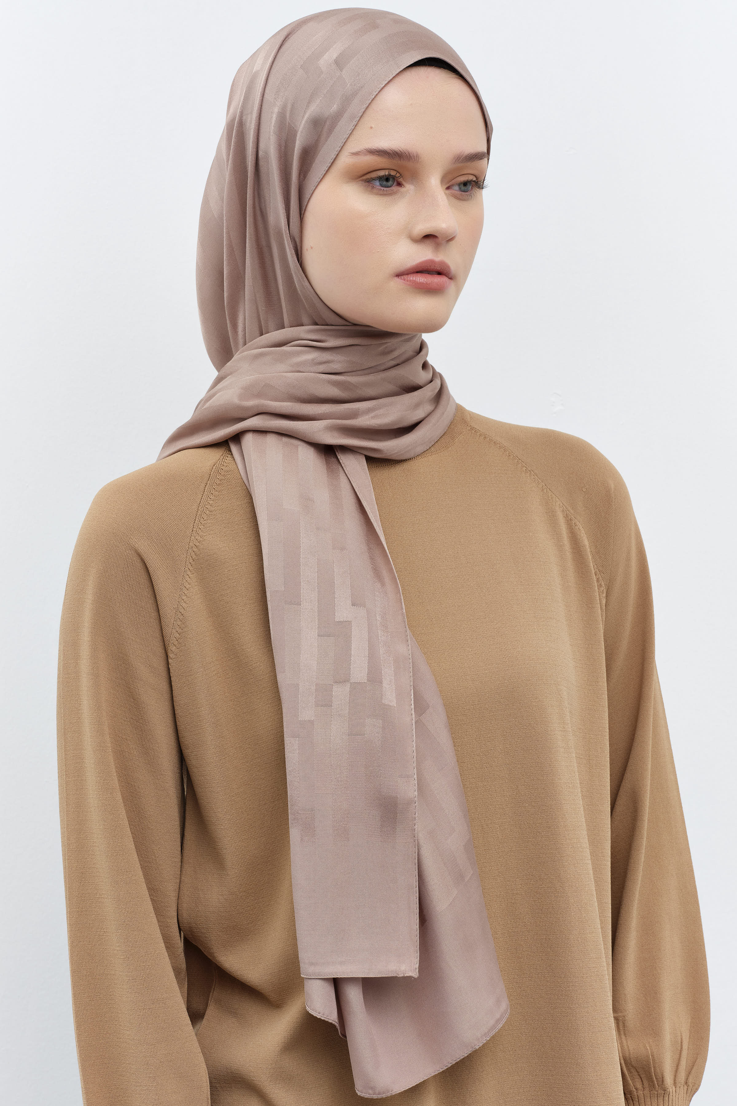 Çizgi Desen Viskon Şal - Vizon TUGBA