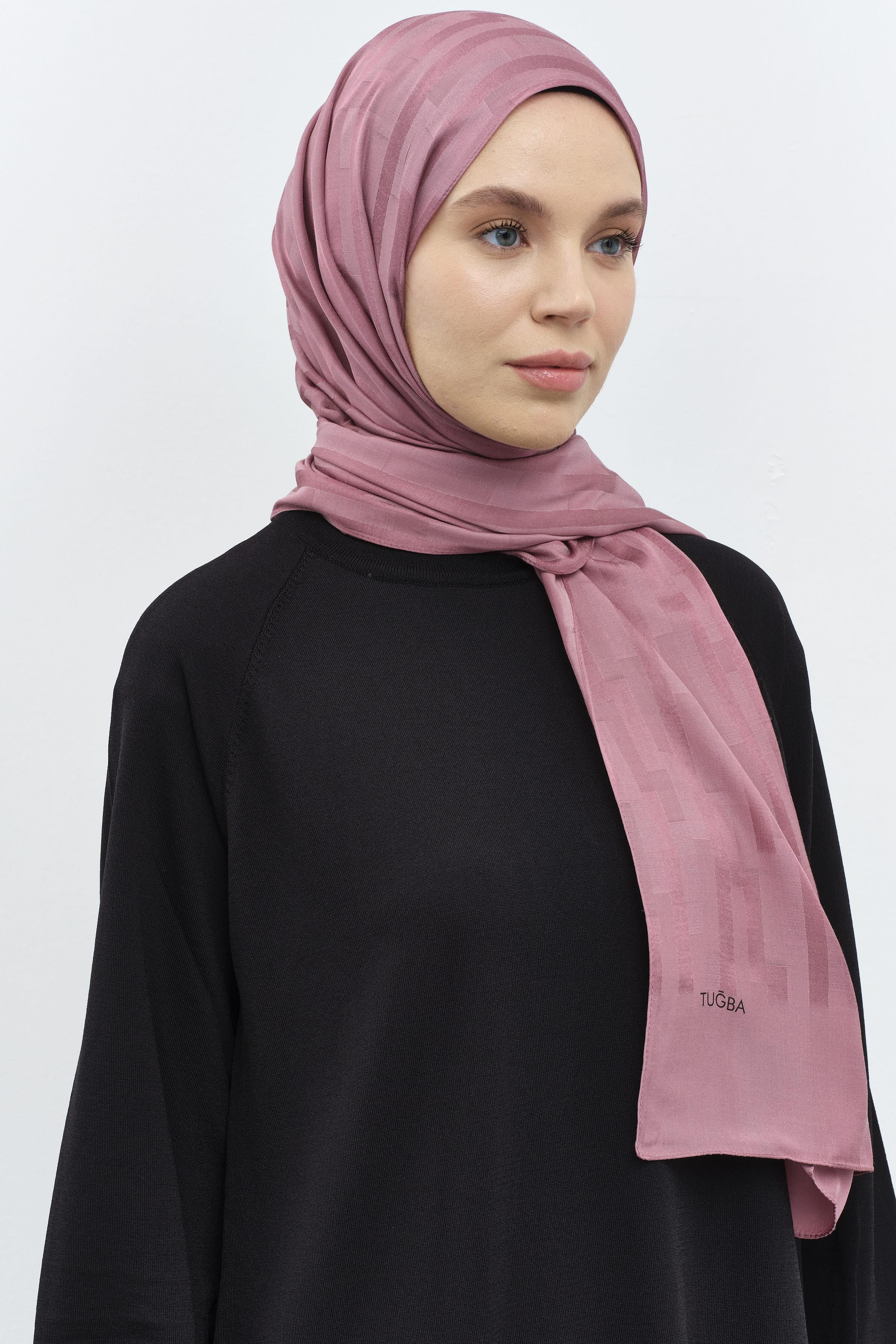 Çizgi Desen Viskon Şal - Gül Kurusu TUGBA