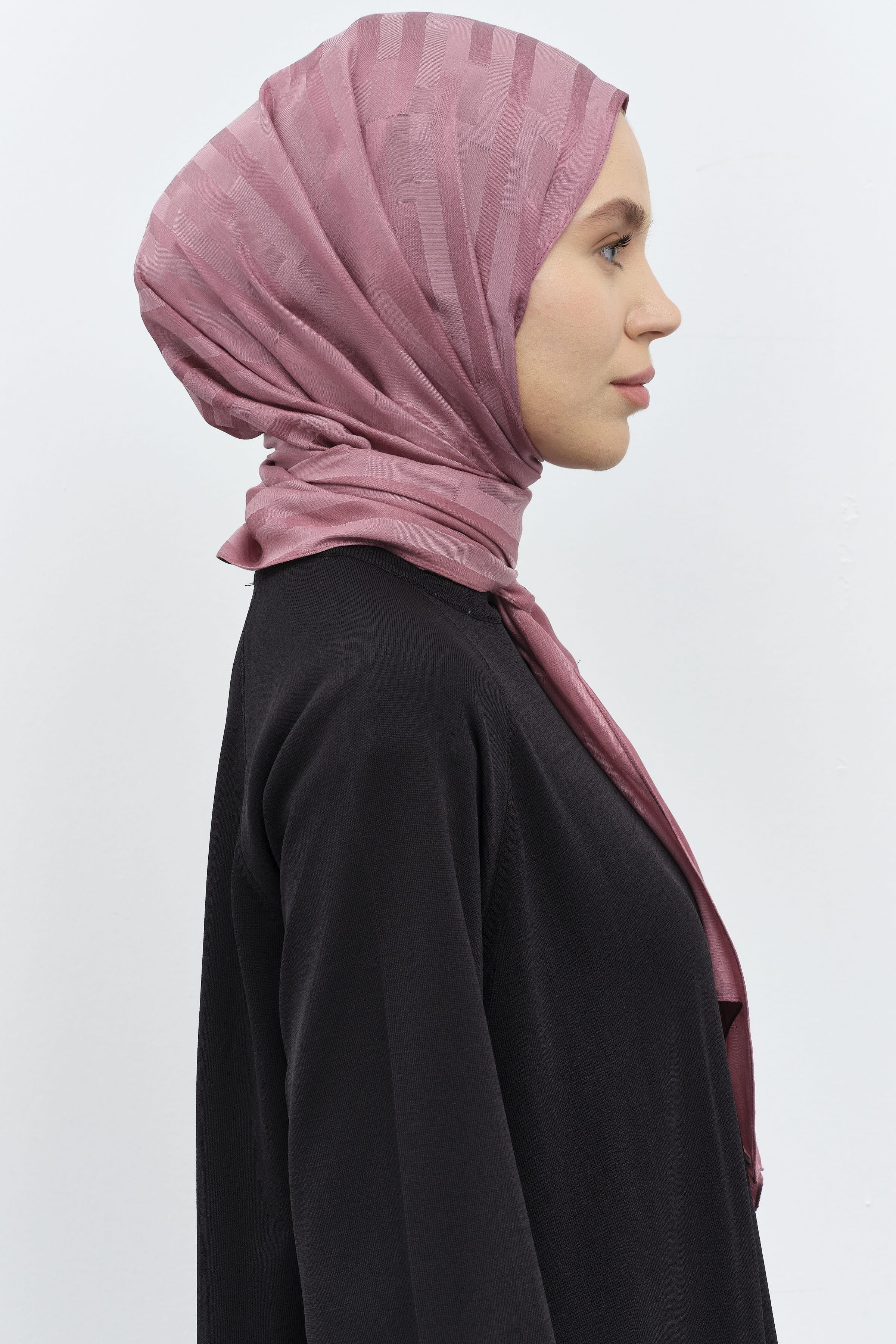 Çizgi Desen Viskon Şal - Gül Kurusu TUGBA