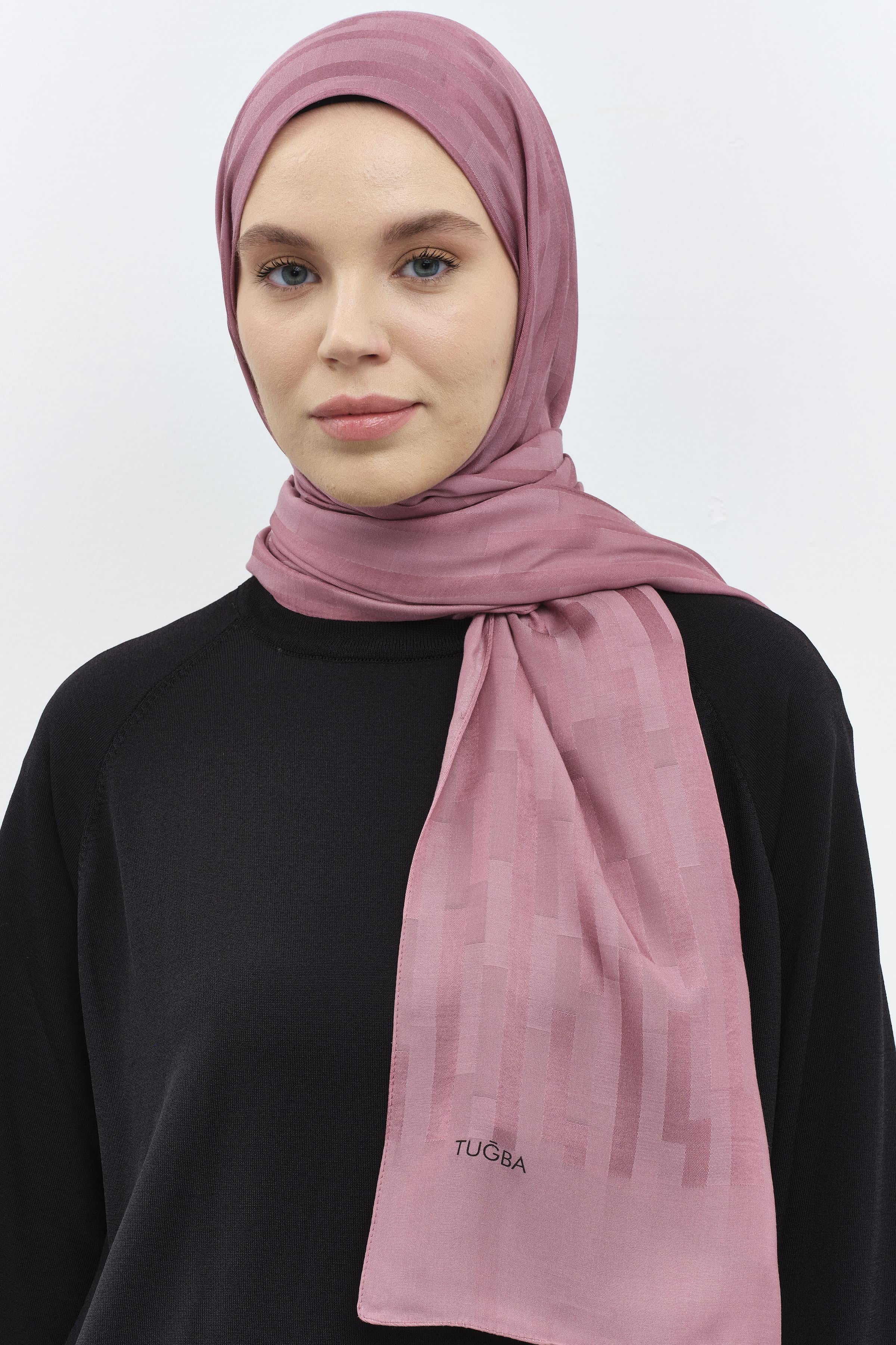 Çizgi Desen Viskon Şal - Gül Kurusu TUGBA