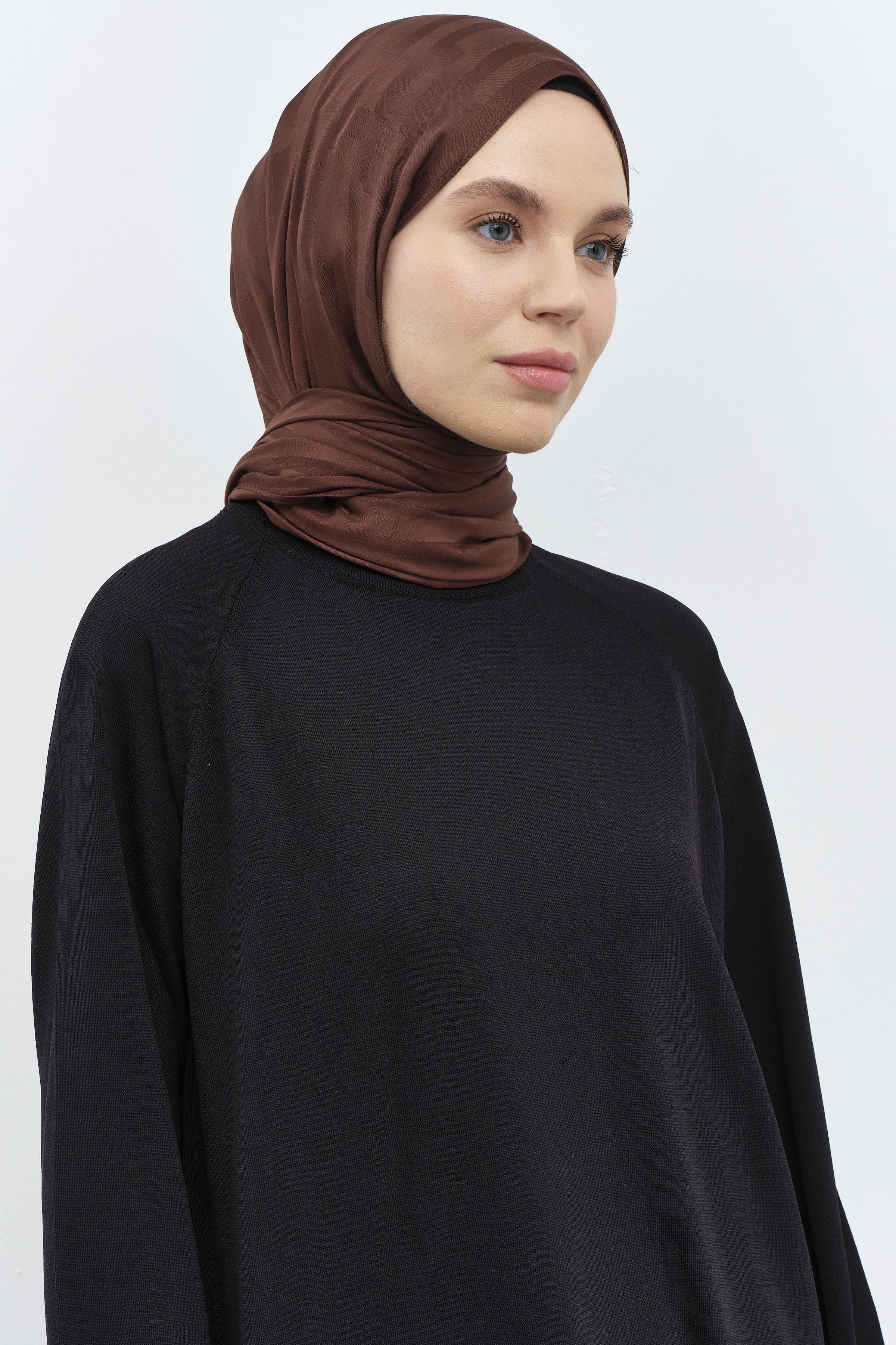 Çizgi Desen Viskon Şal - Kahve TUGBA