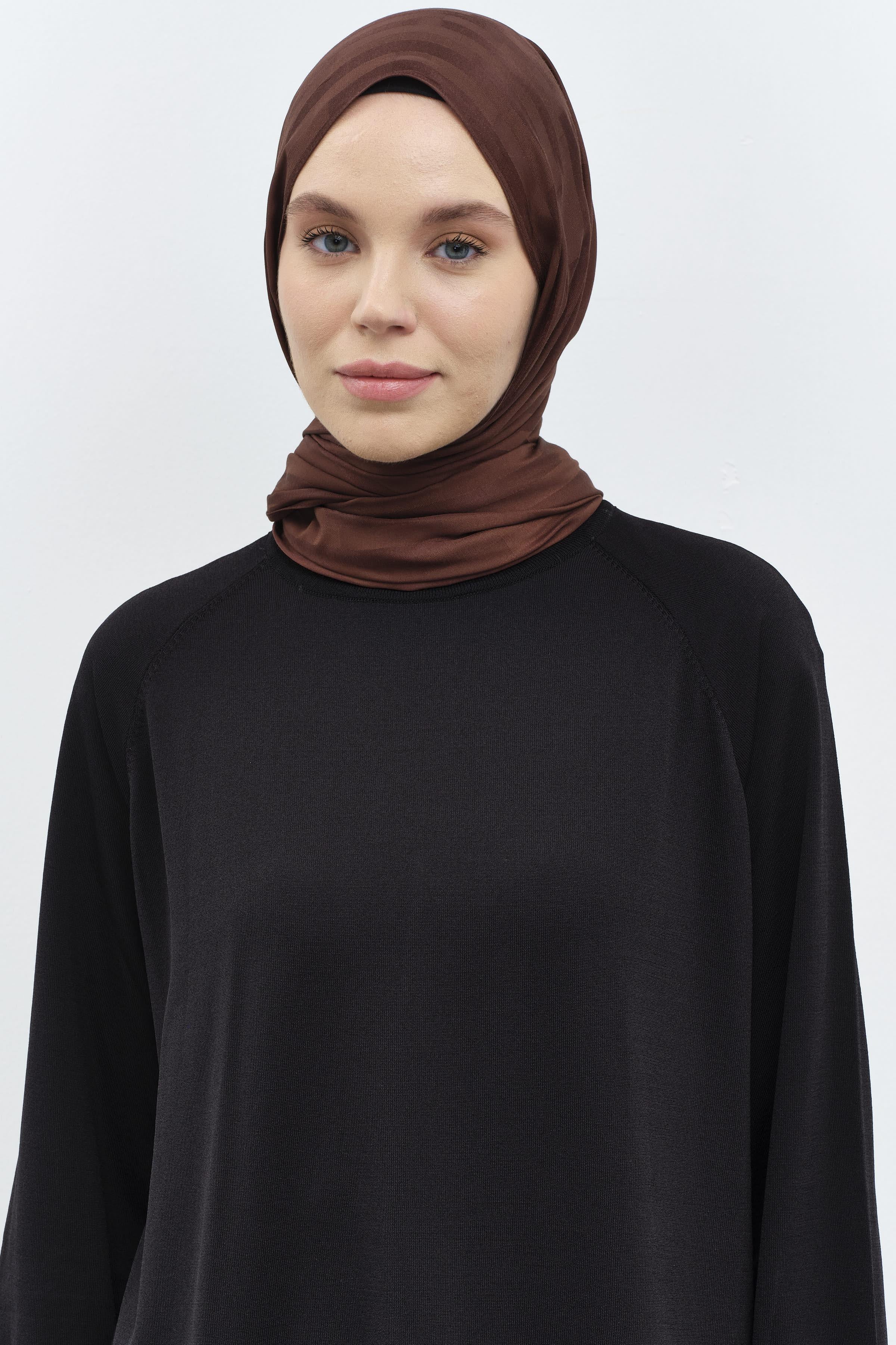 Çizgi Desen Viskon Şal - Kahve TUGBA