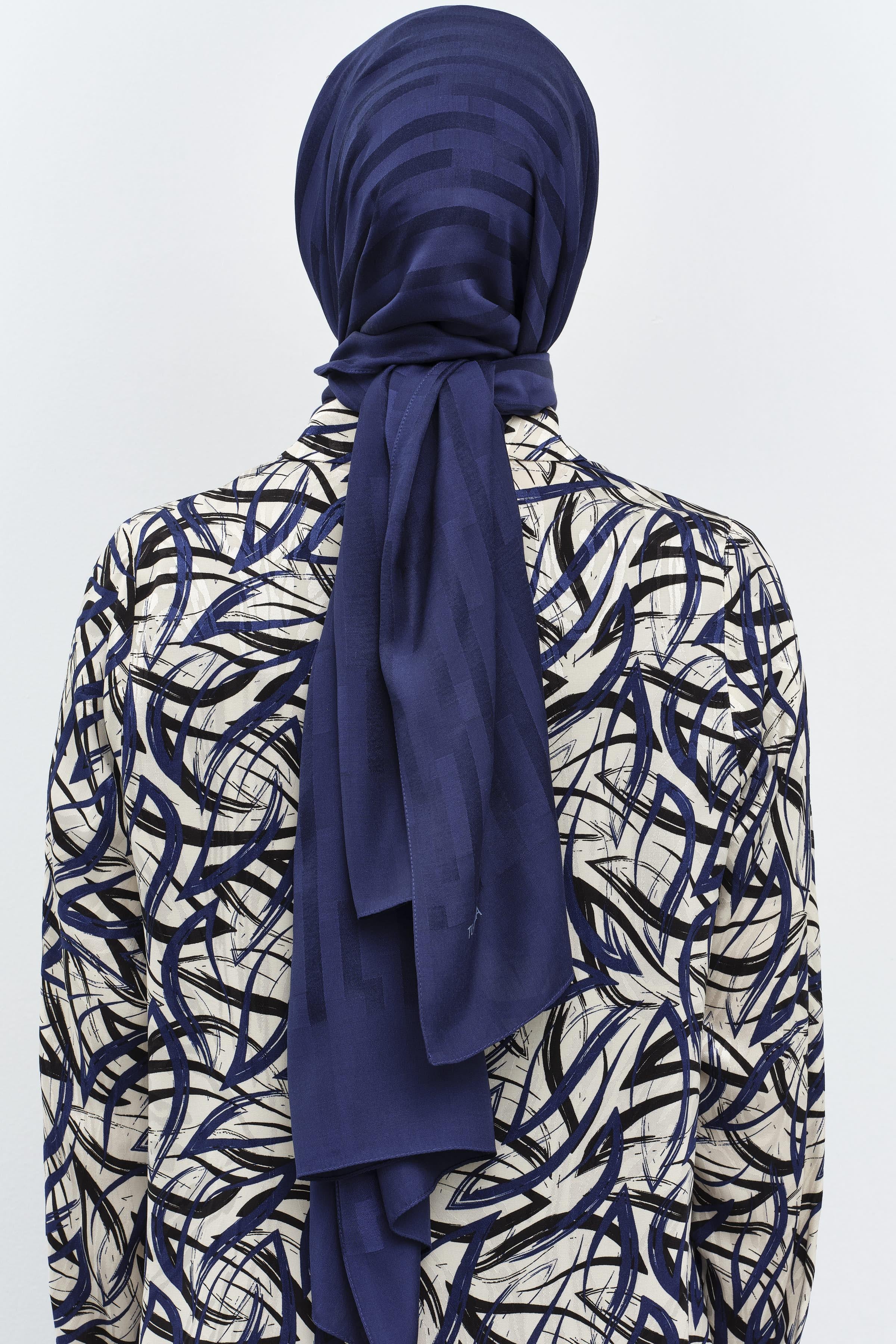 Çizgi Desen Viskon Şal - Lacivert TUGBA