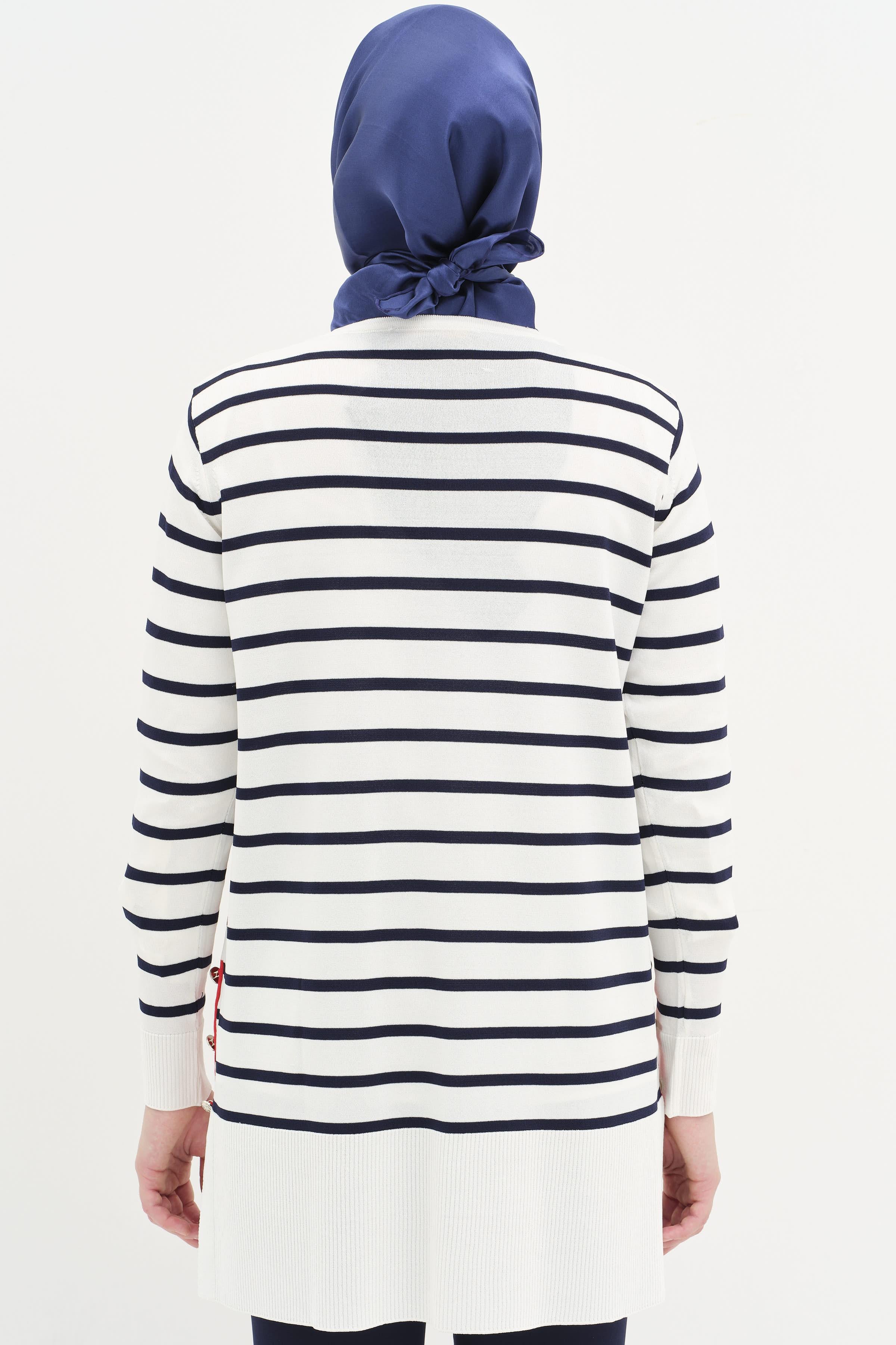 Çizgi Desenli Triko Tunik - Kırmızı TUGBA